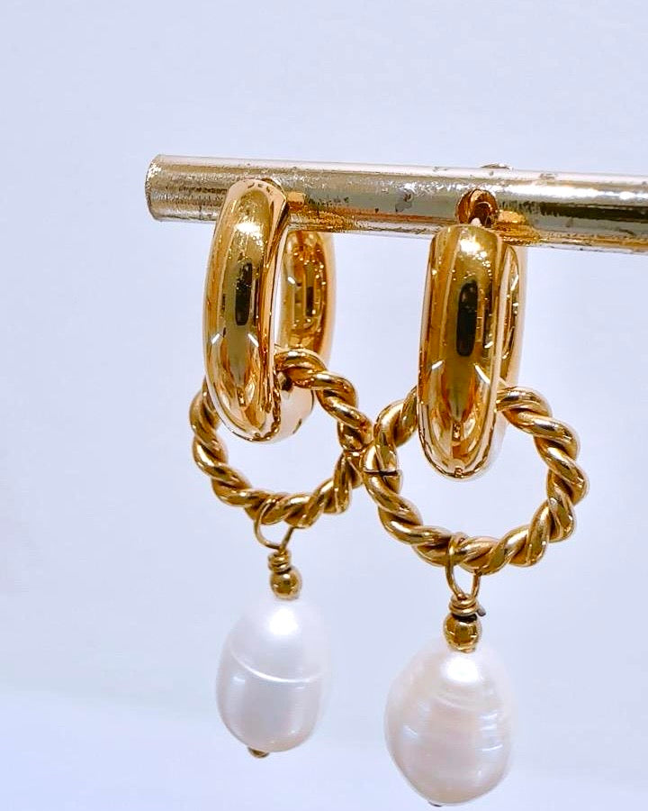 Boucles d'oreilles perle acier doré Agnes