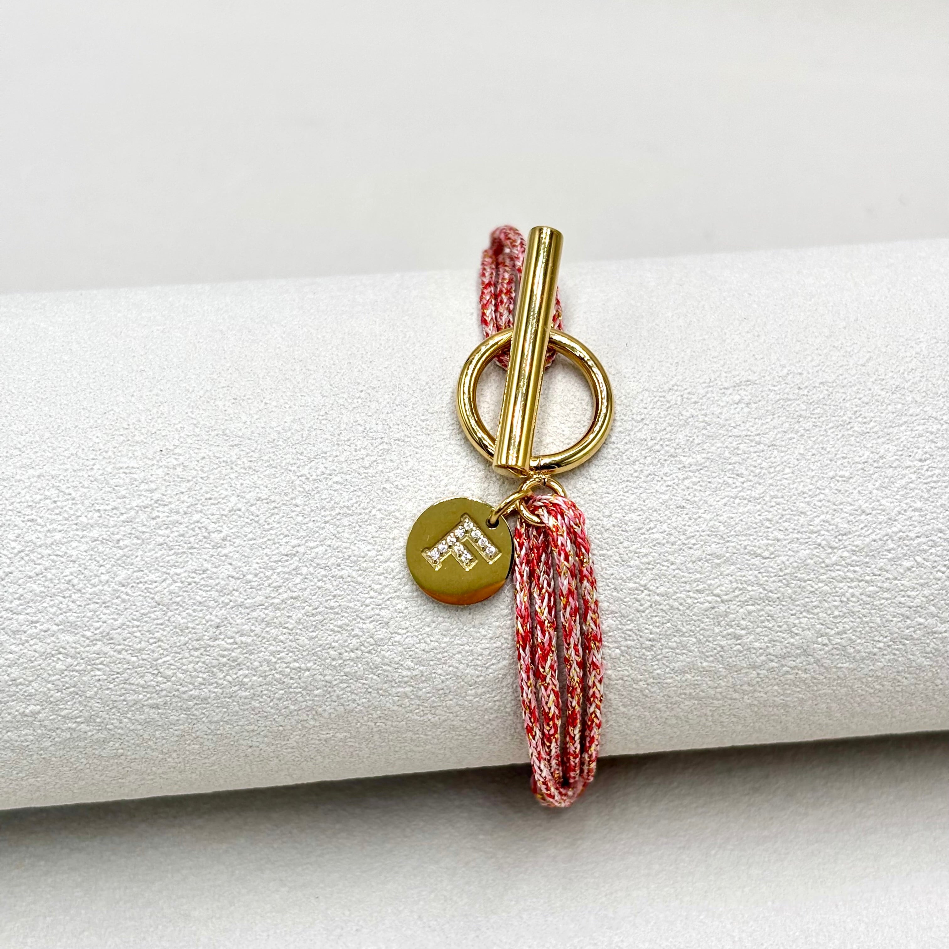 Bracelet cordon femme ajustable rose ou vert scintillant – fermoir T acier inoxydable doré
