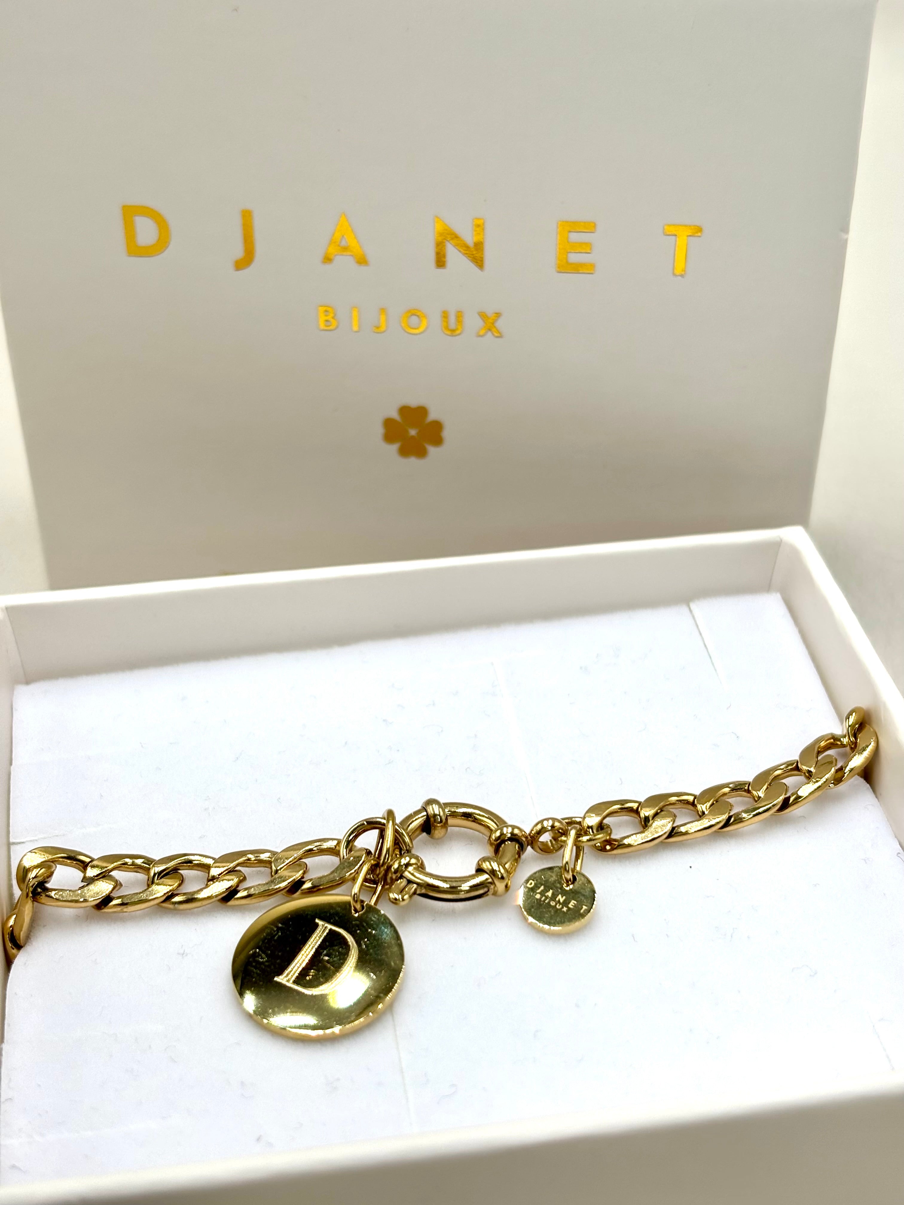 Bracelet Gourmette Femme Personnalisé Médaille Initiale Gravée & Fermoir Mousqueton Bouée