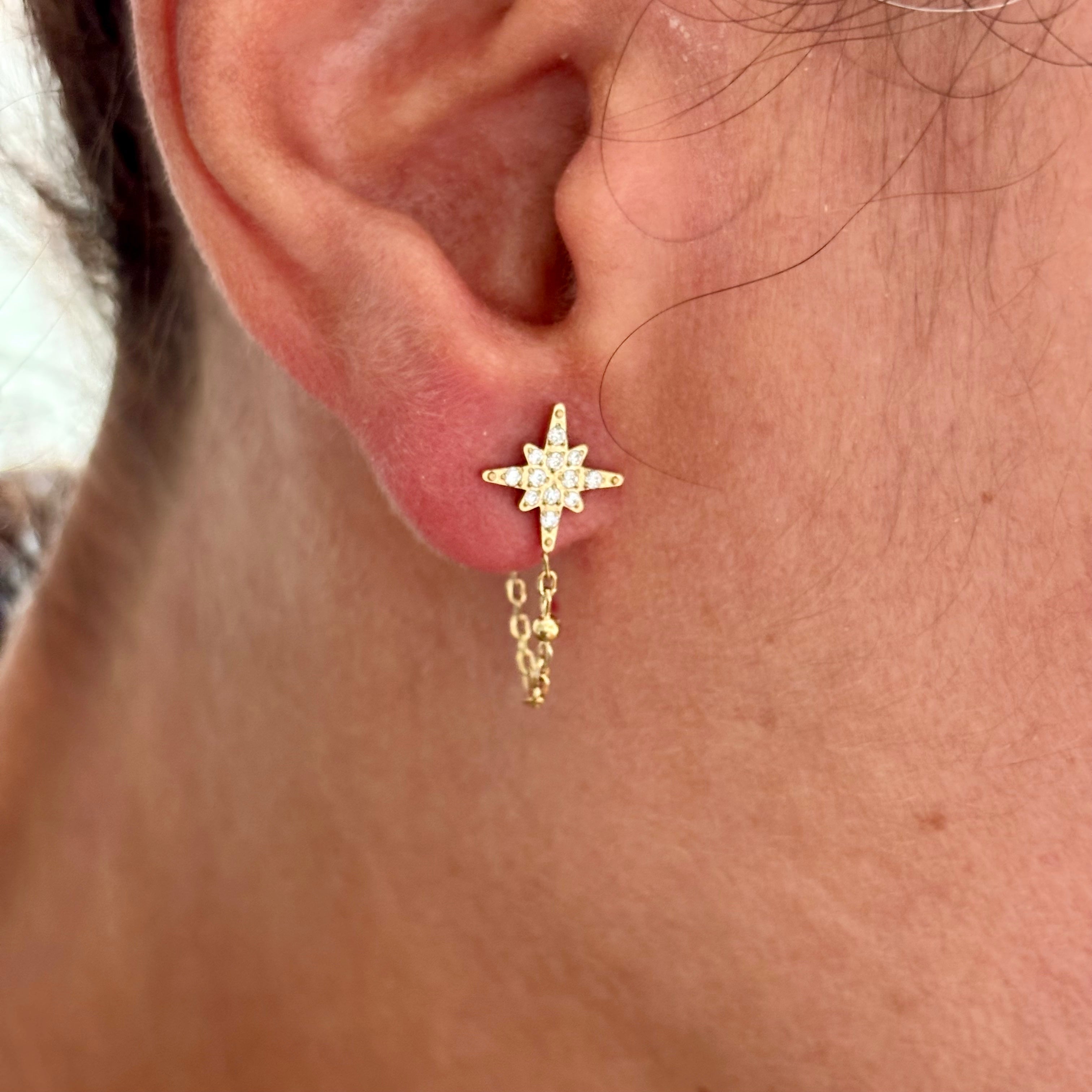 Boucles d'Oreilles Pendantes chaîne doré à l'or fin et Zirconium Sienna