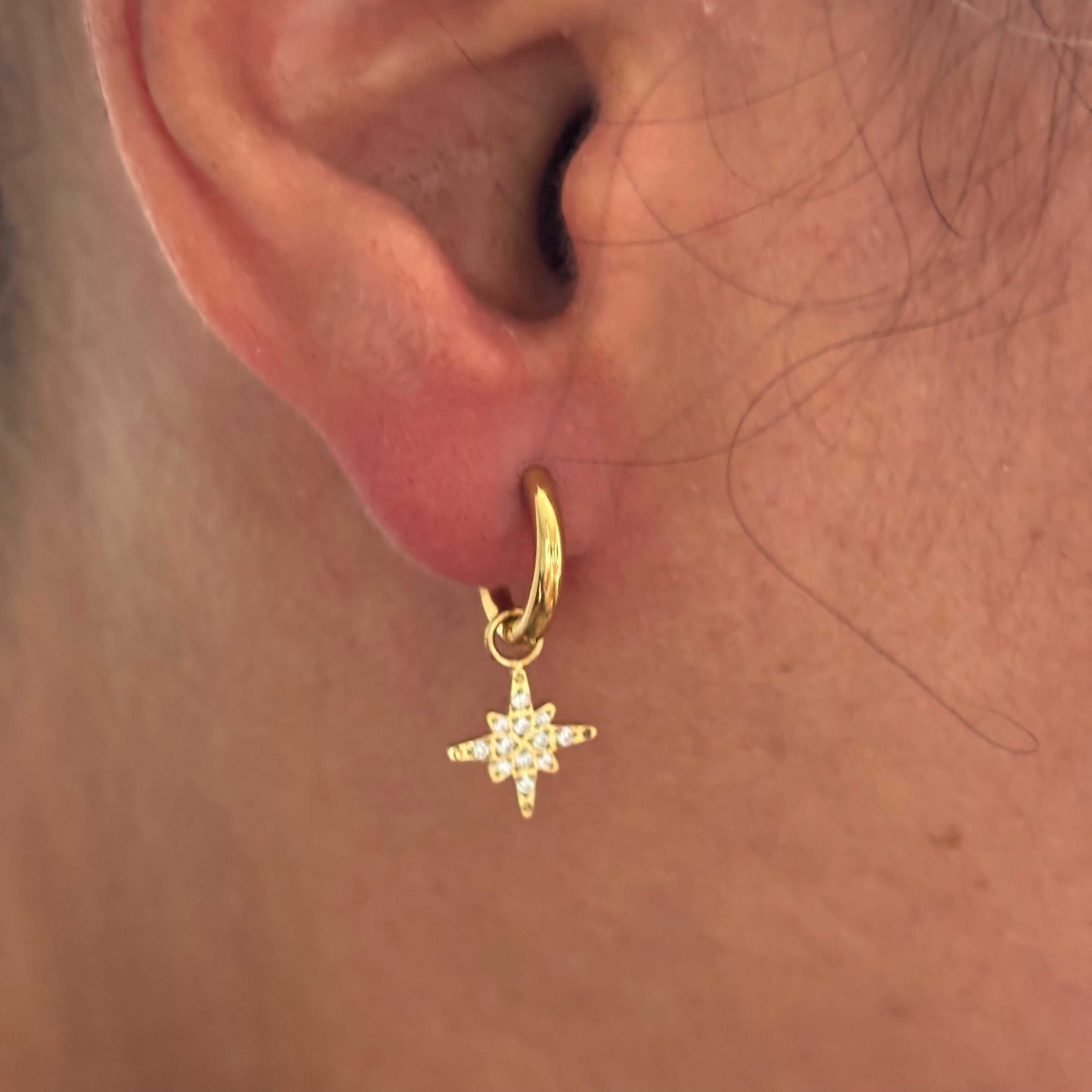 Boucles d'Oreilles Etoile Polaire Doré à l'or fin et Oxydes de Zirconium Polaris