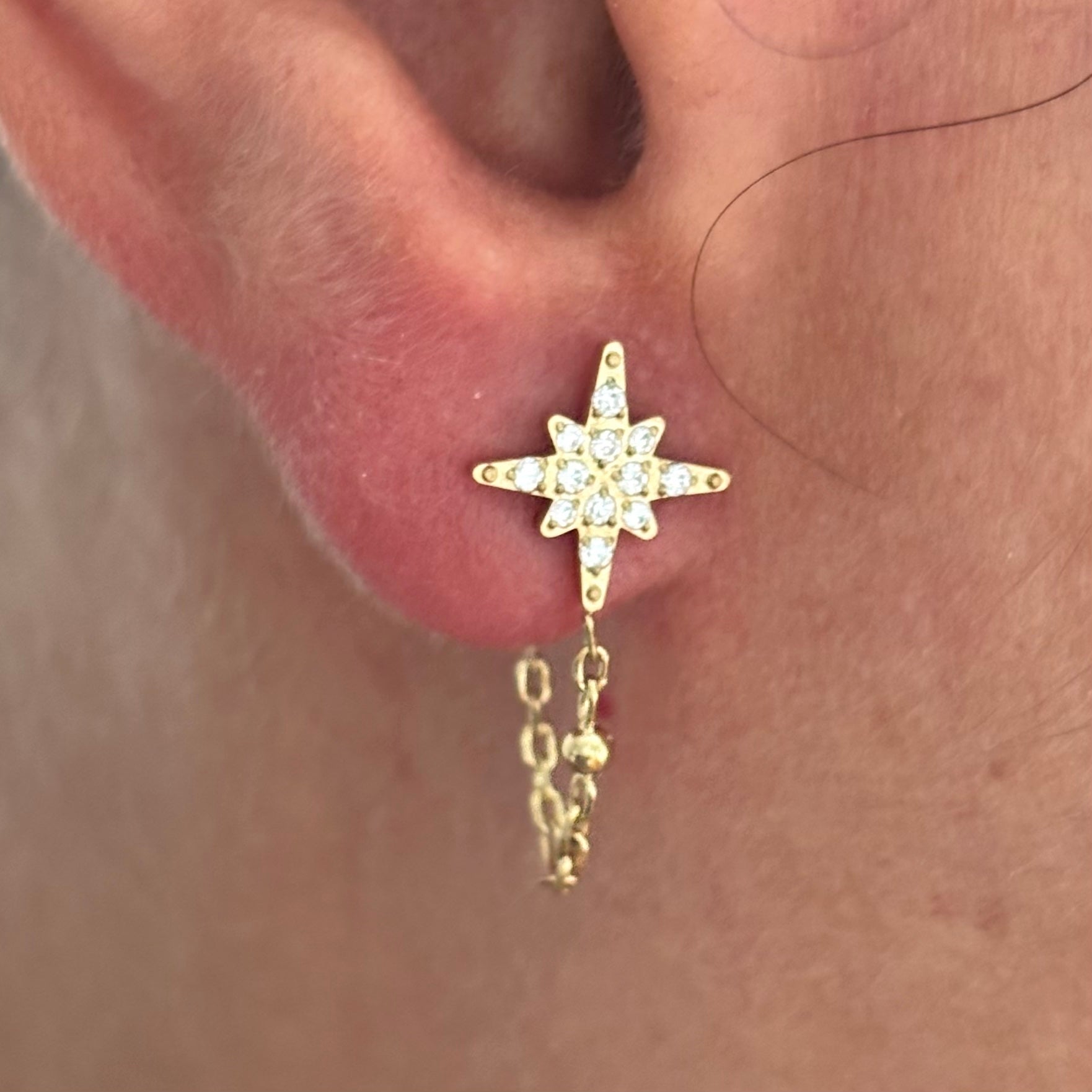 Boucles d'Oreilles Pendantes chaîne doré à l'or fin et Zirconium Sienna