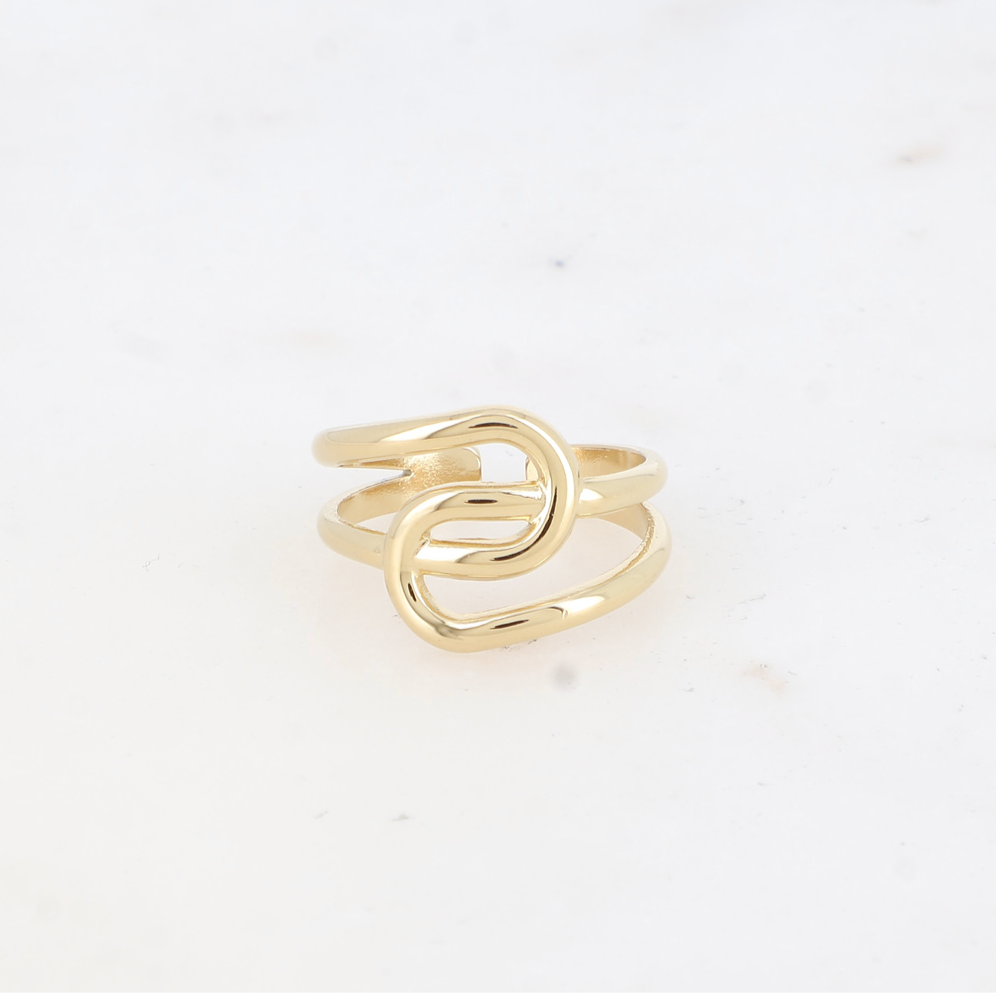 Bague entrecroisée acier inoxydable doré Noemie