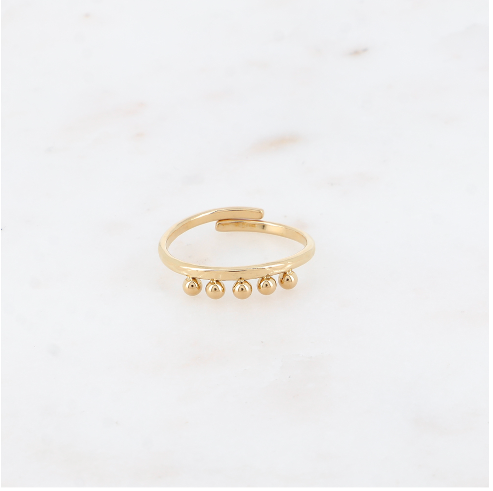 Bague fine billes acier inoxydable doré Martha