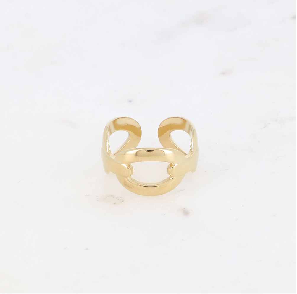 Bague ajustable mailles ovales barres acier inoxydable doré à l'or fin Sofia