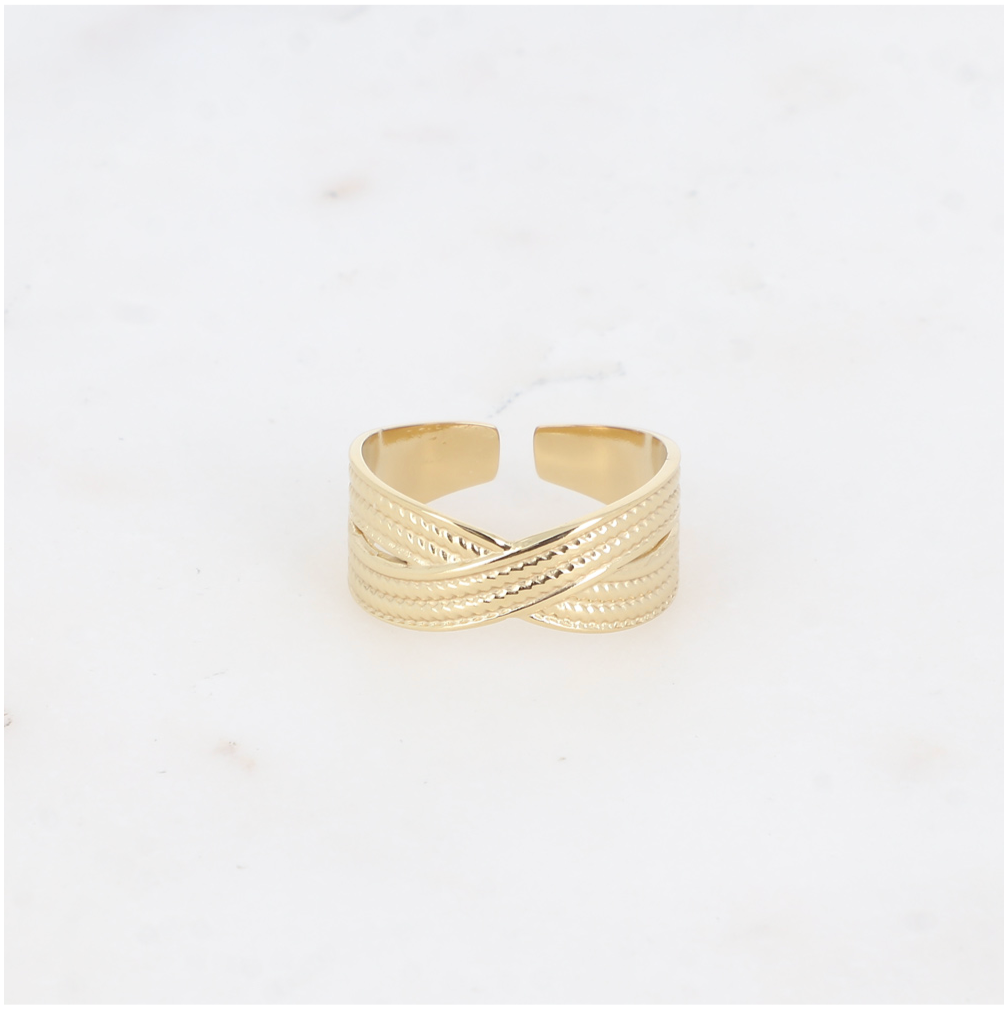 Bague anneaux croisés acier inoxydable doré Anna