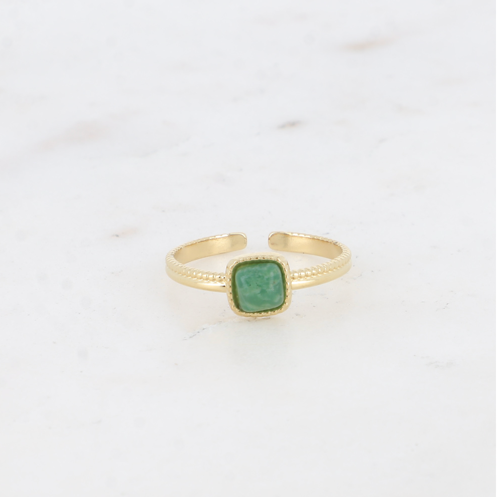 Bague acier inoxydable doré jaspe vert Edith