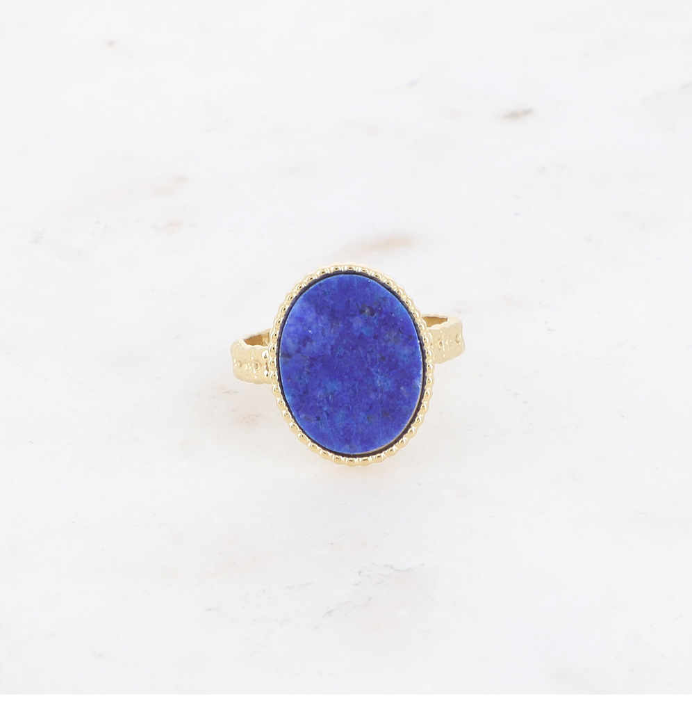 Bague ovale acier inoxydable doré lapis lazuli Romy