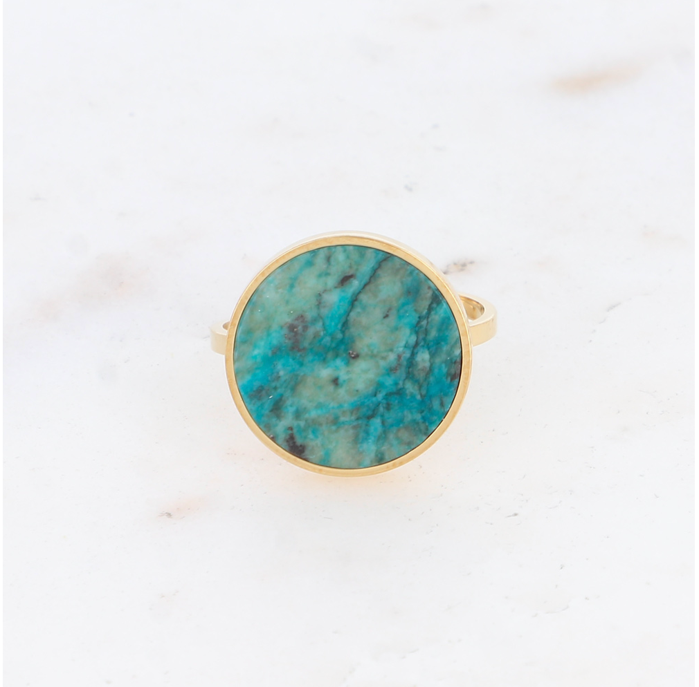 Bague acier inoxydable doré turquoise africaine Margot