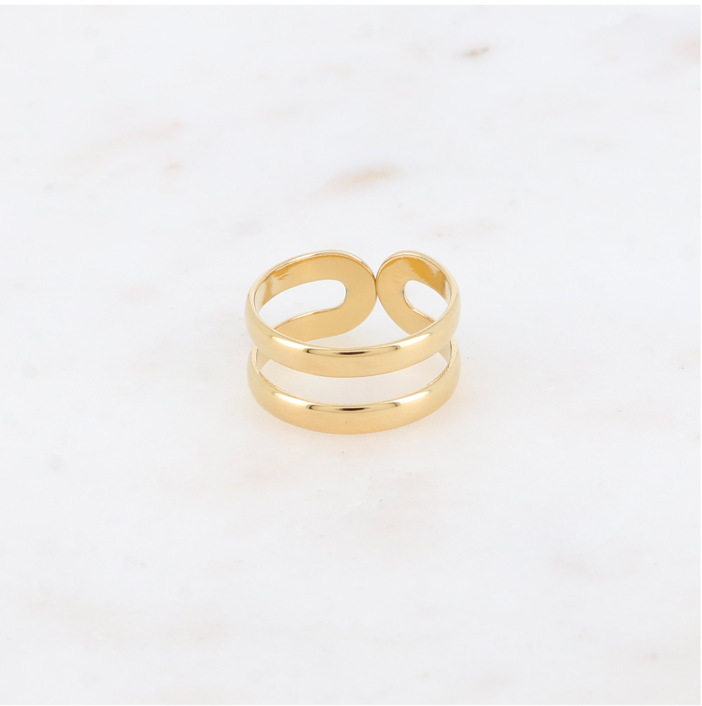 Bague double anneau acier inoxydable doré Maya