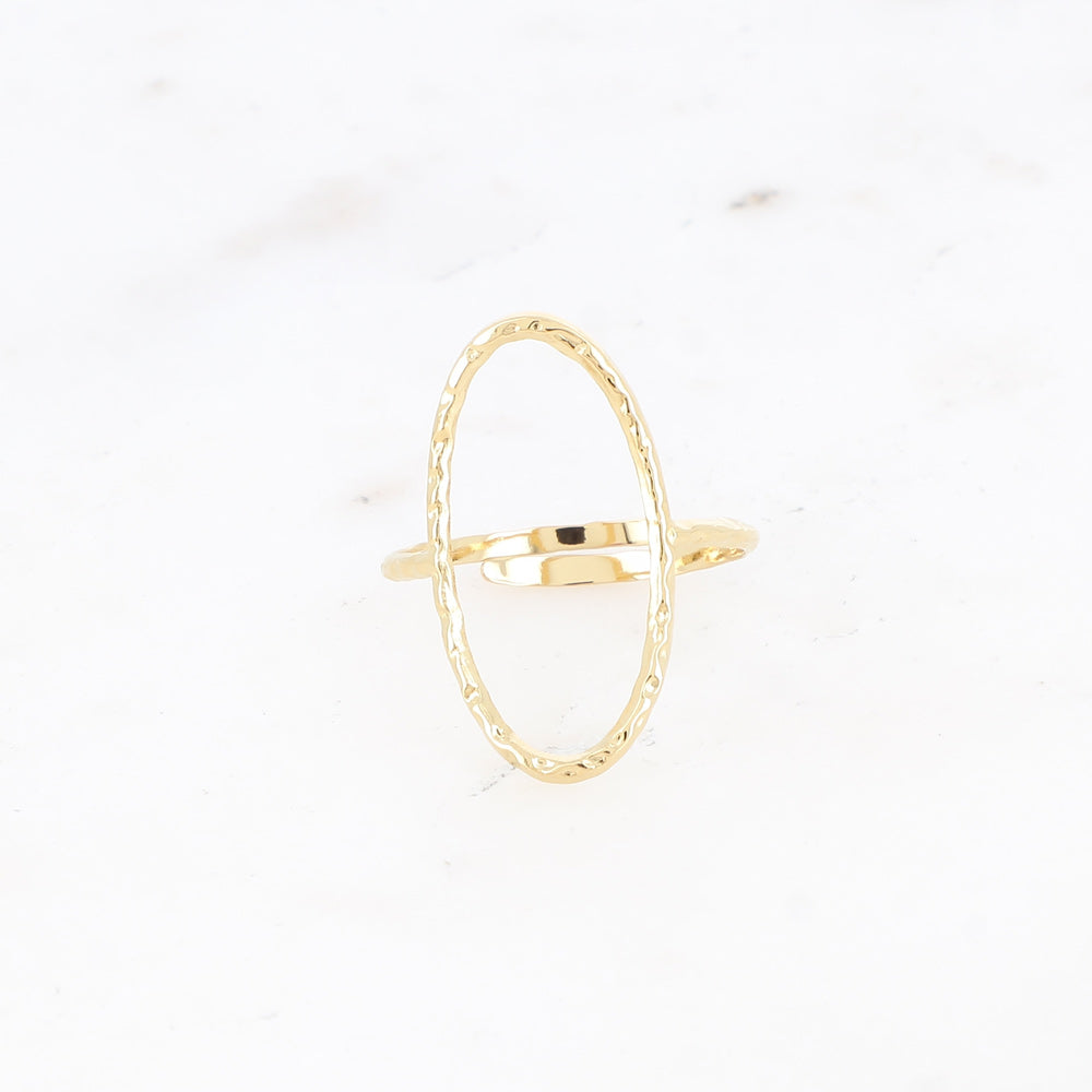 Bague fine ovale martelé acier inoxydable doré Thelma