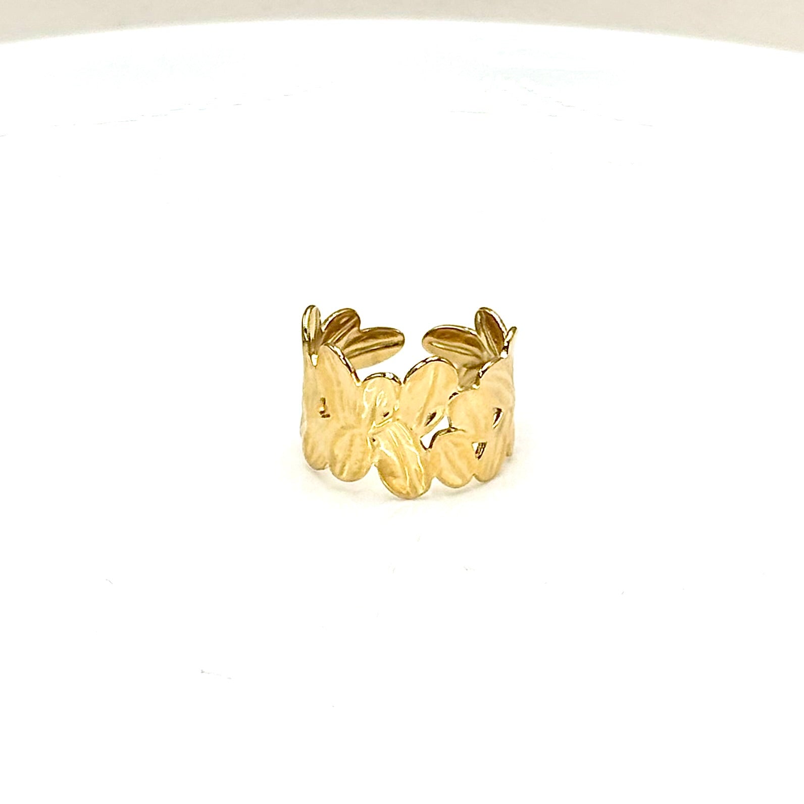 Bague en acier inoxydable doré femme fleur large et ouverte ajustable