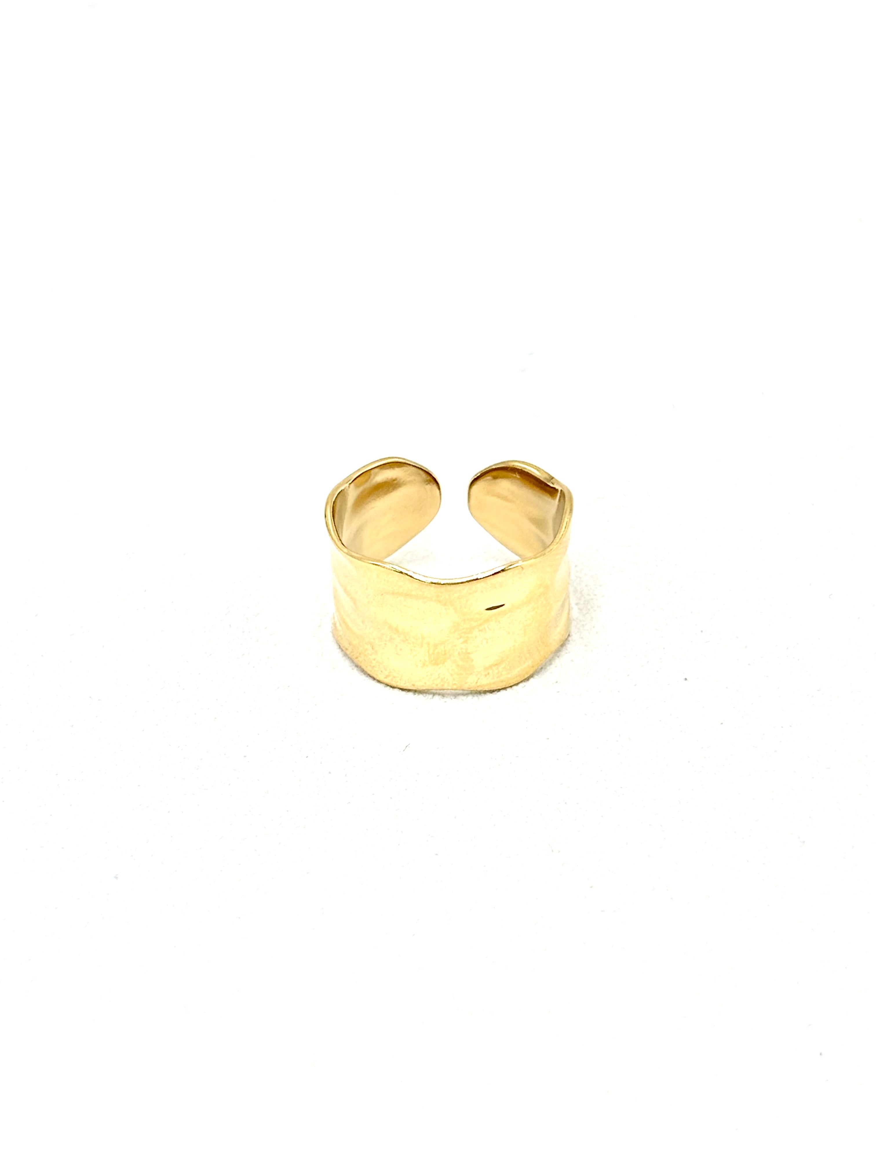 Bague en acier inoxydable doré martelée ouverte ajustable Djanet Bijoux