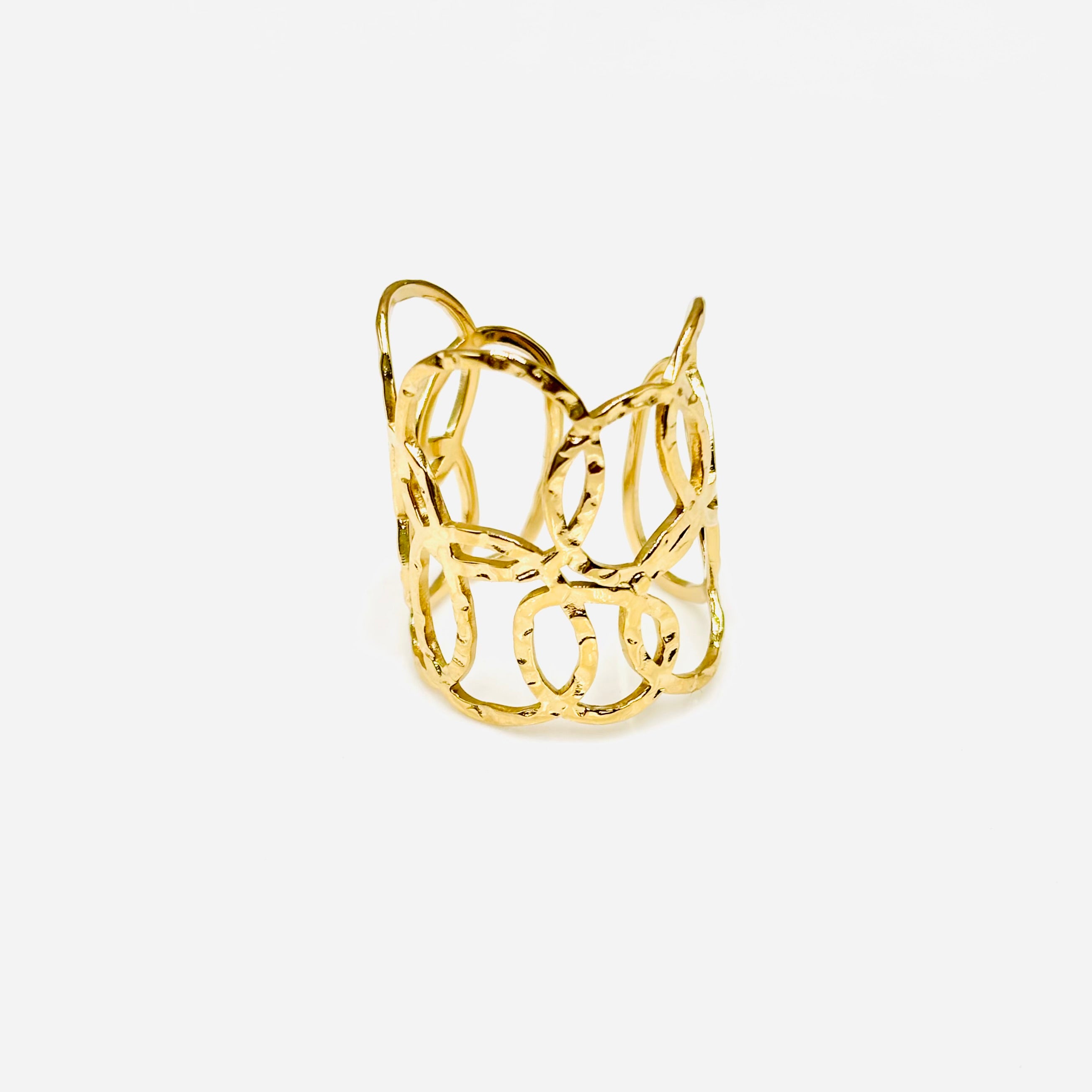 Bague en acier inoxydable doré cercles entrelacés ajourés