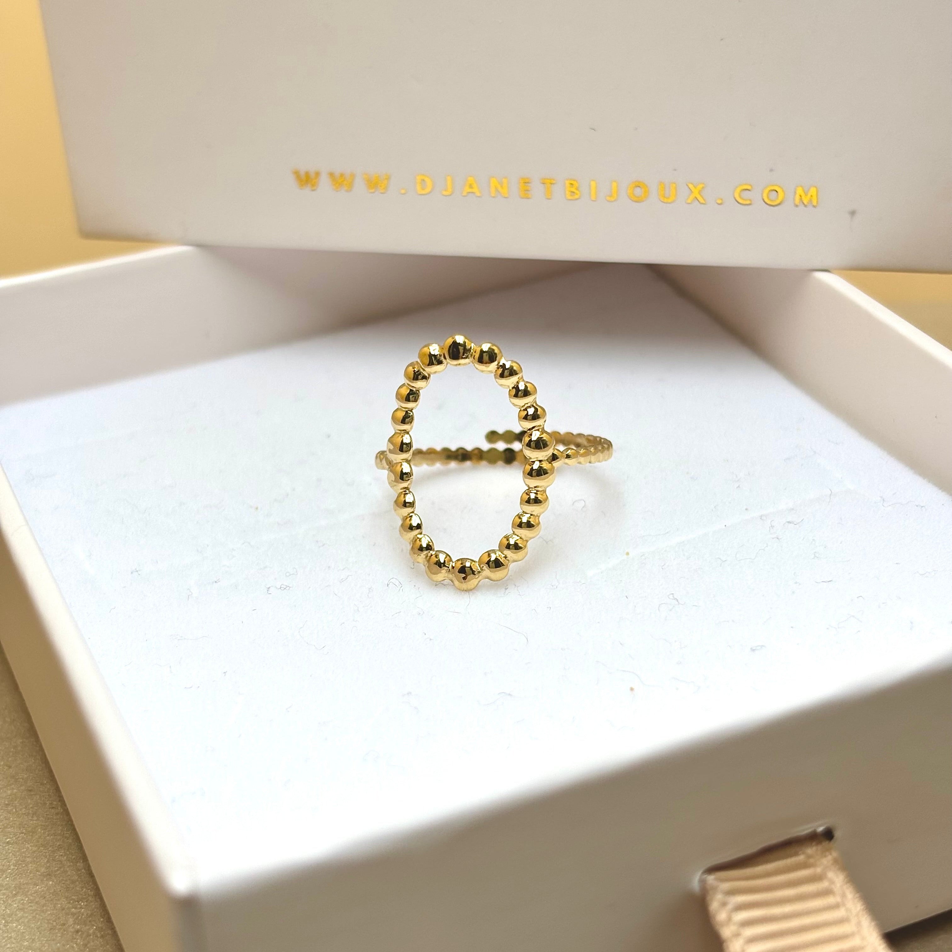 Bague ovale ajourée doré anneau de petites billes