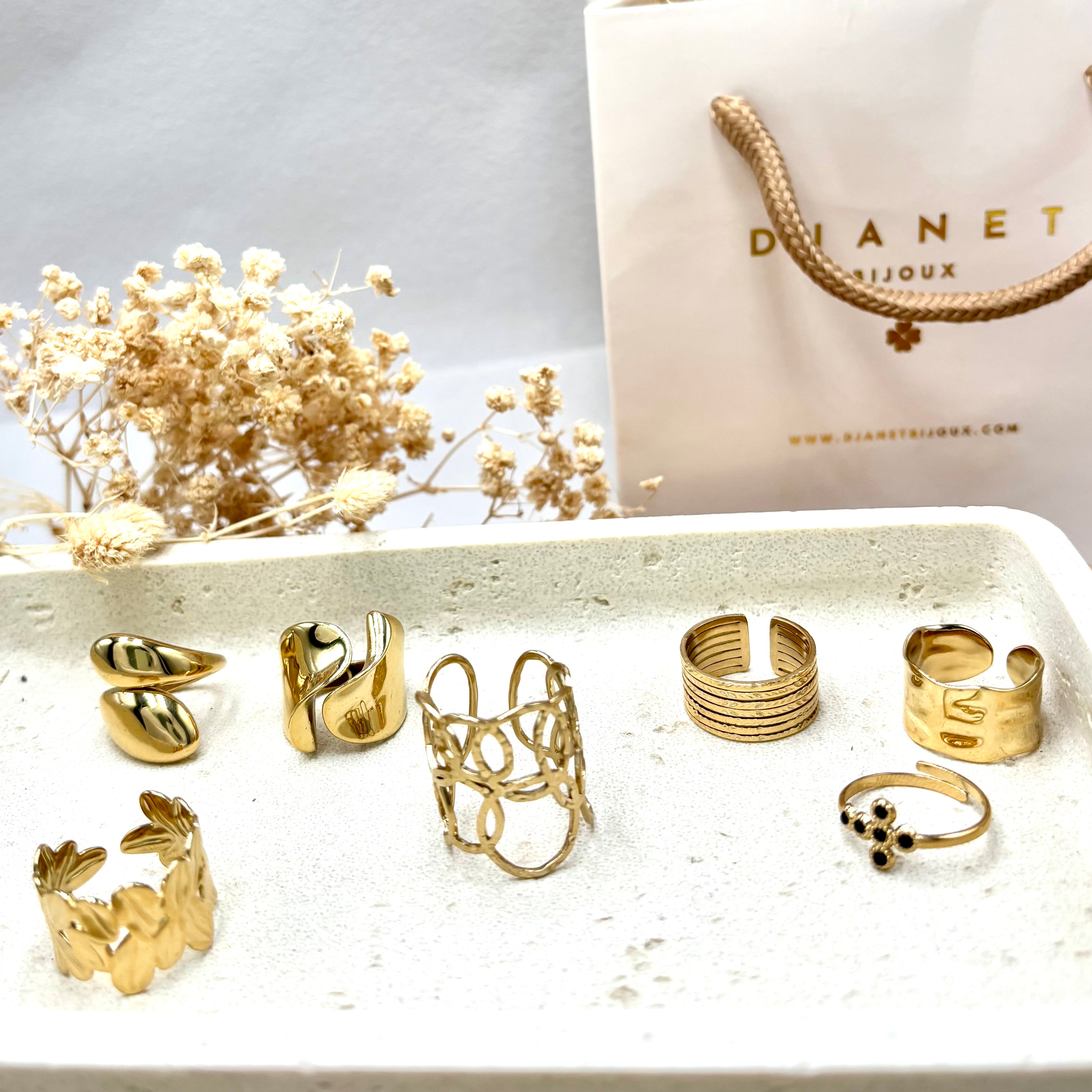 Collection Bagues en acier inoxydable doré femme Djanet Bijoux