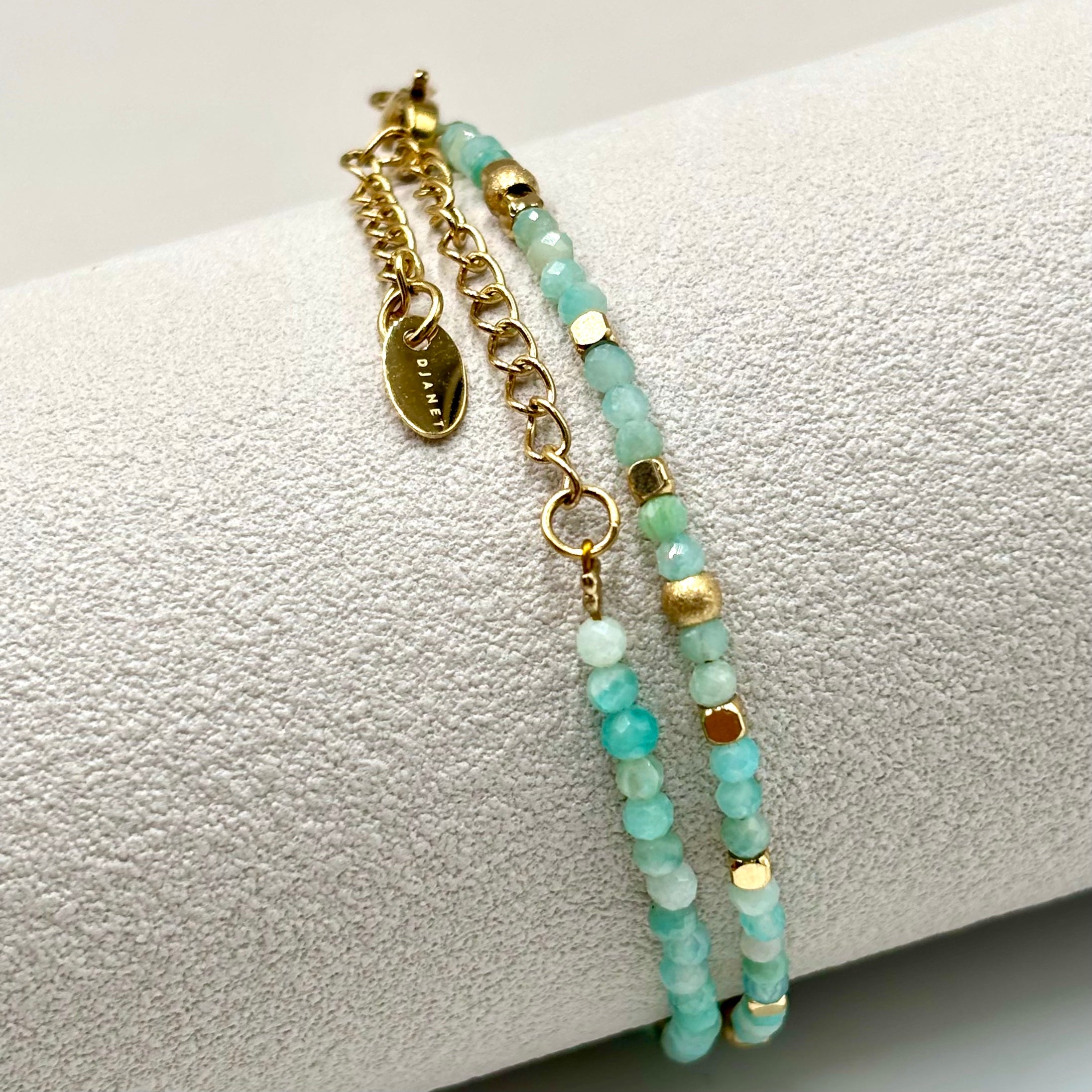 Bracelet Amazonite Naturelle - Acier Doré - Hématites - Double tours- Deira