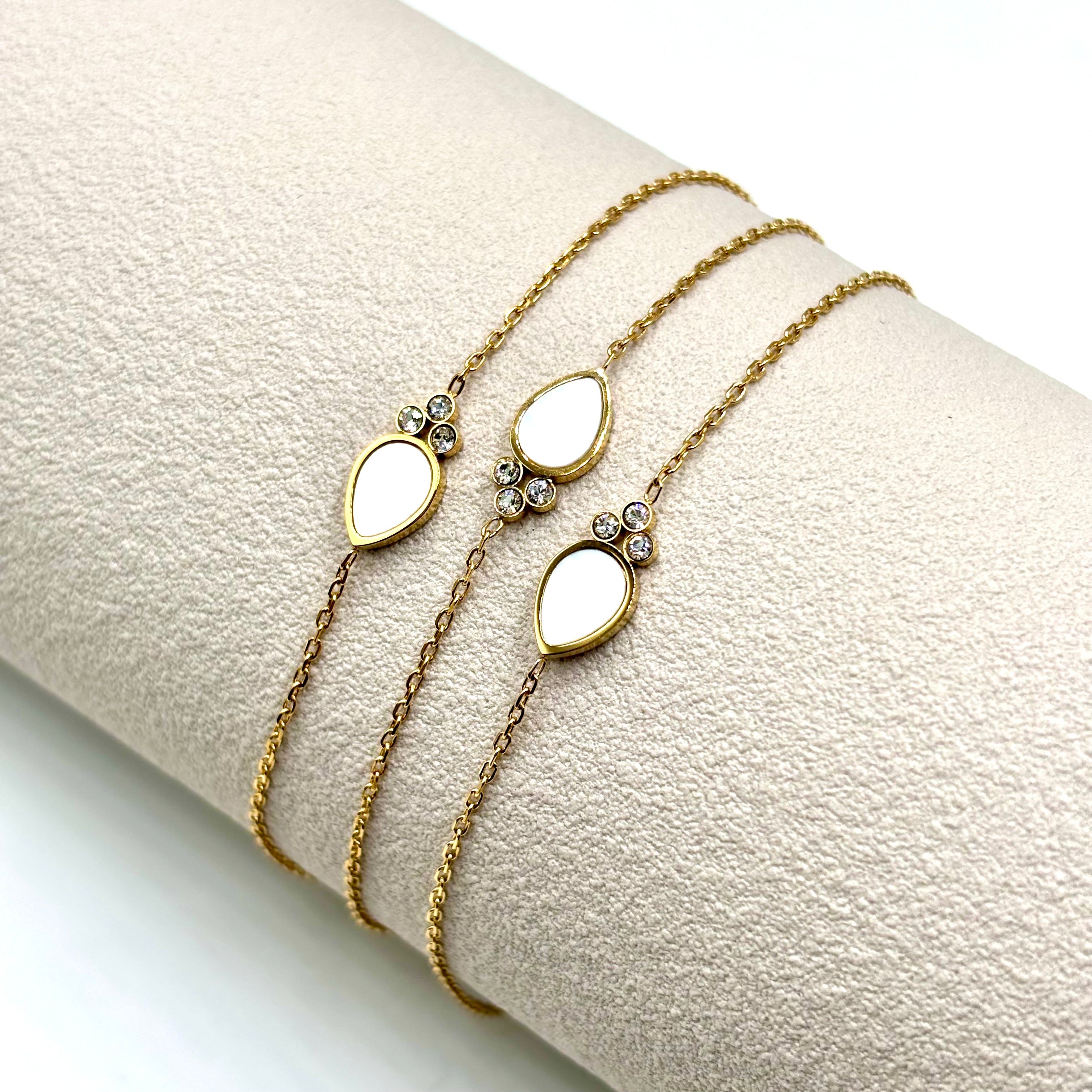 Bracelet Goutte Chaîne fine Doré à l'or fin -Goutte Nacre & Oxydes de Zirconium Pauline