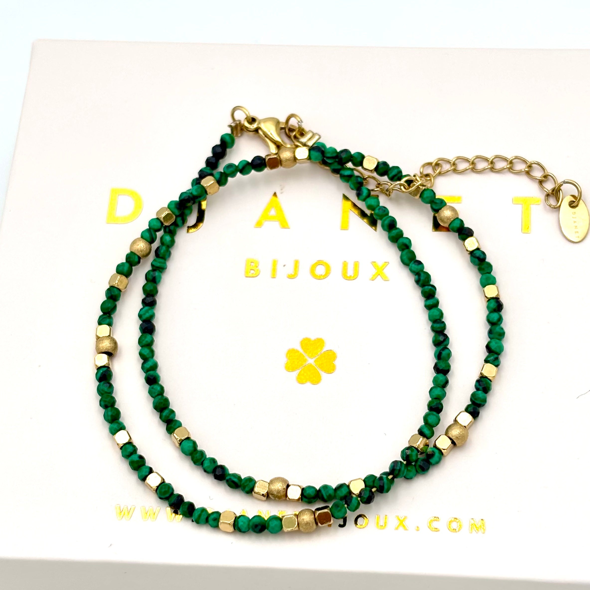 Bracelet malachite hématites acier doré double tours Deira