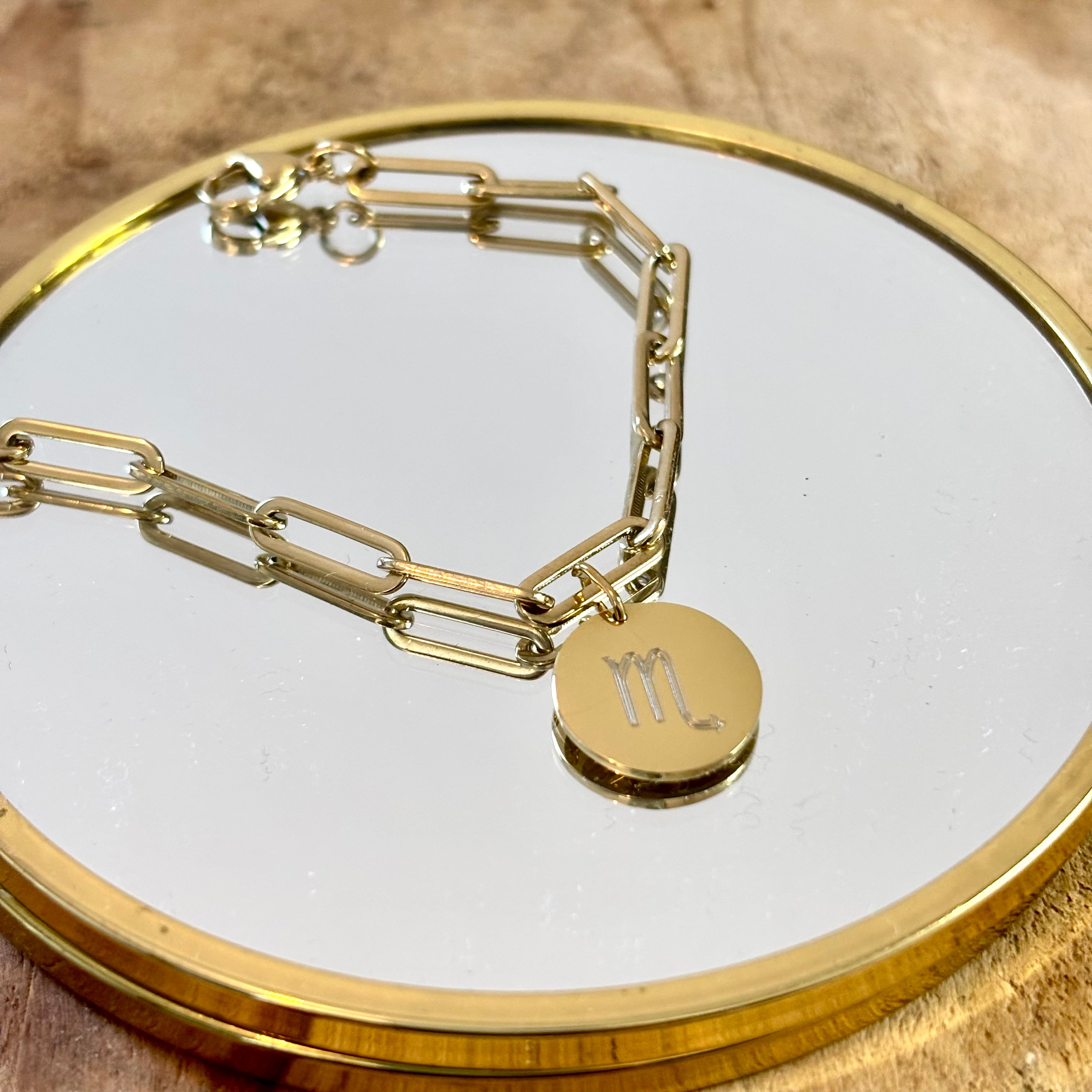 Bracelet Personnalisé Chaîne Maille Rectangle avec Médaille Astro gravée