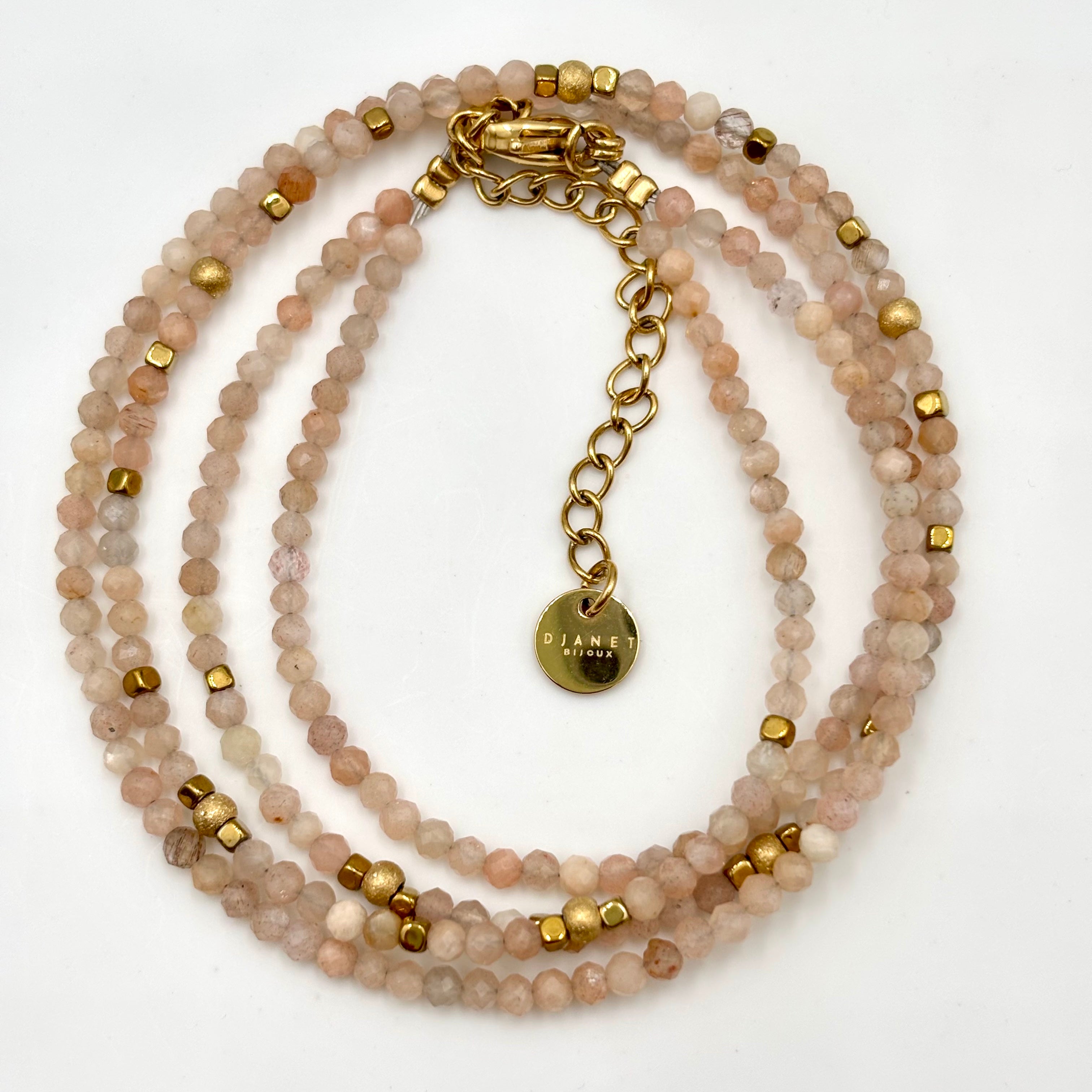 Bracelet pierre de soleil naturelle et acier inoxydable doré à l'or fin