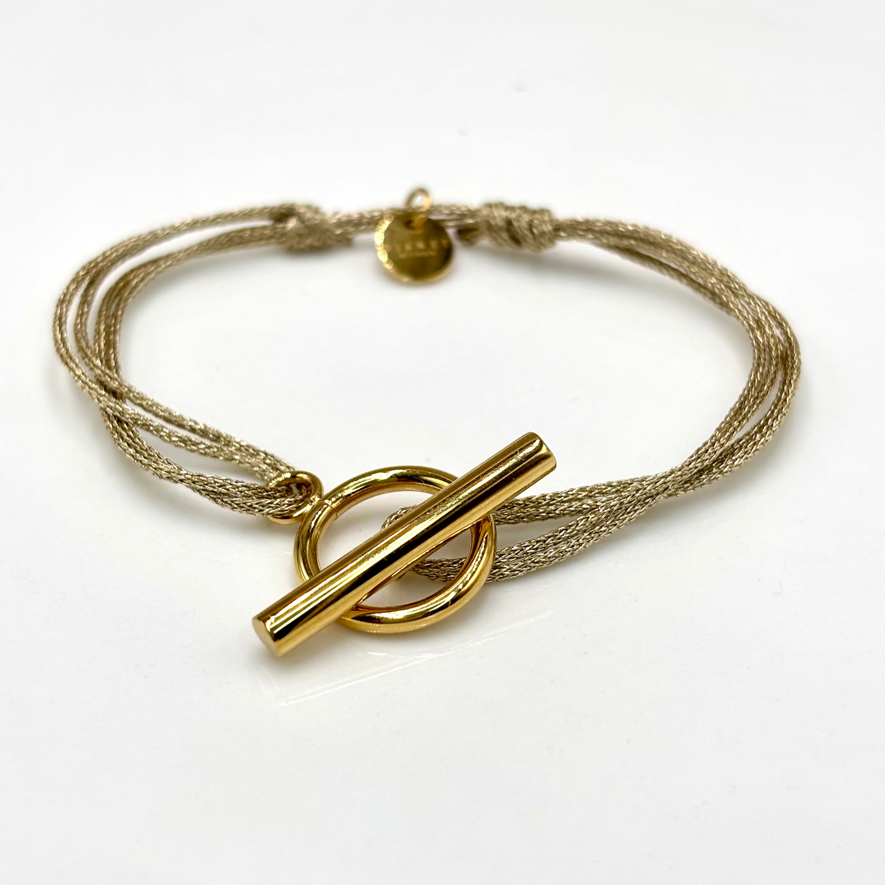 Bracelet cordon double doré scintillant fermoir T Toggle en acier inoxydable doré à l'or fin