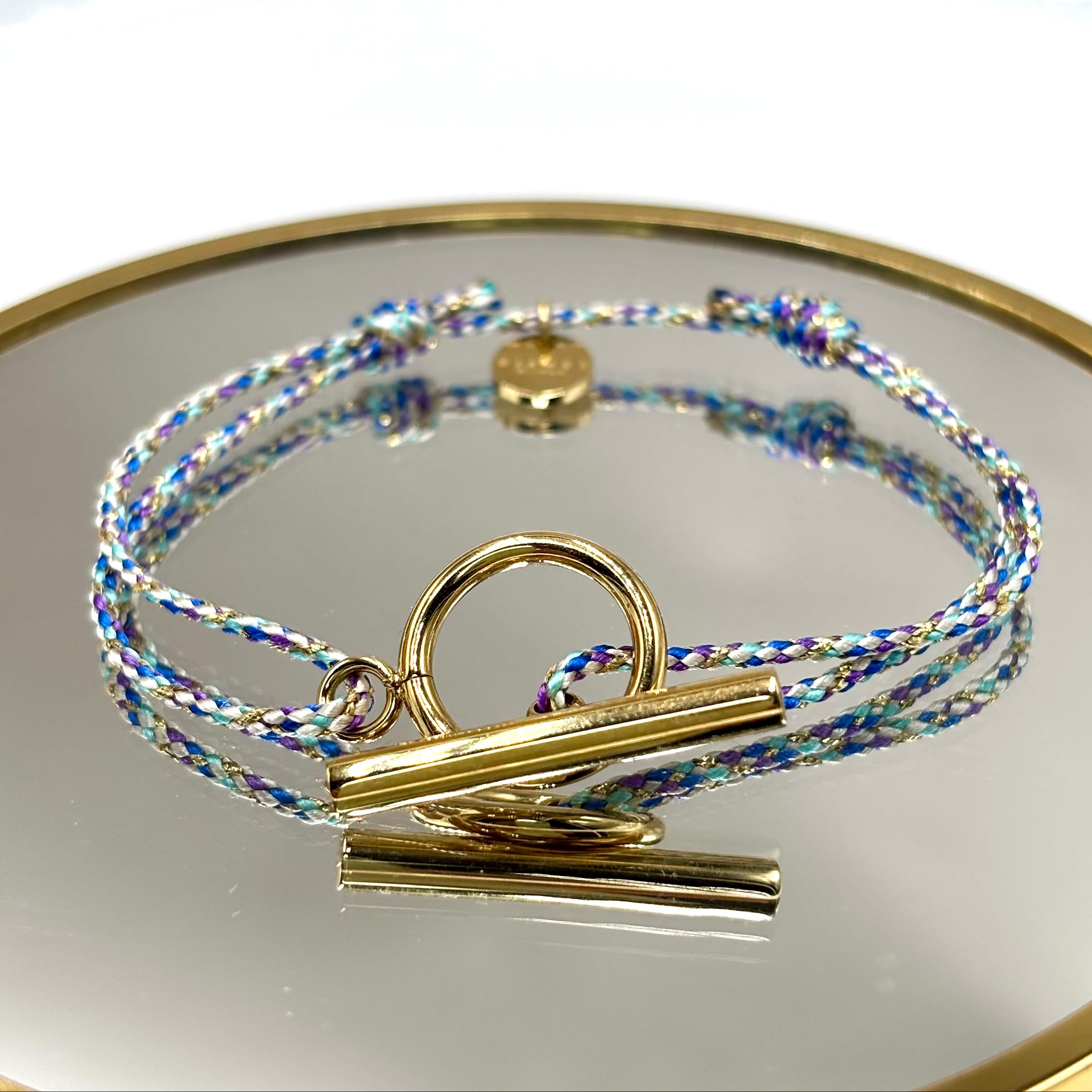 Bracelet cordon femme personnalisé fermoir T acier inoxydable dore cordon simple sur miroir