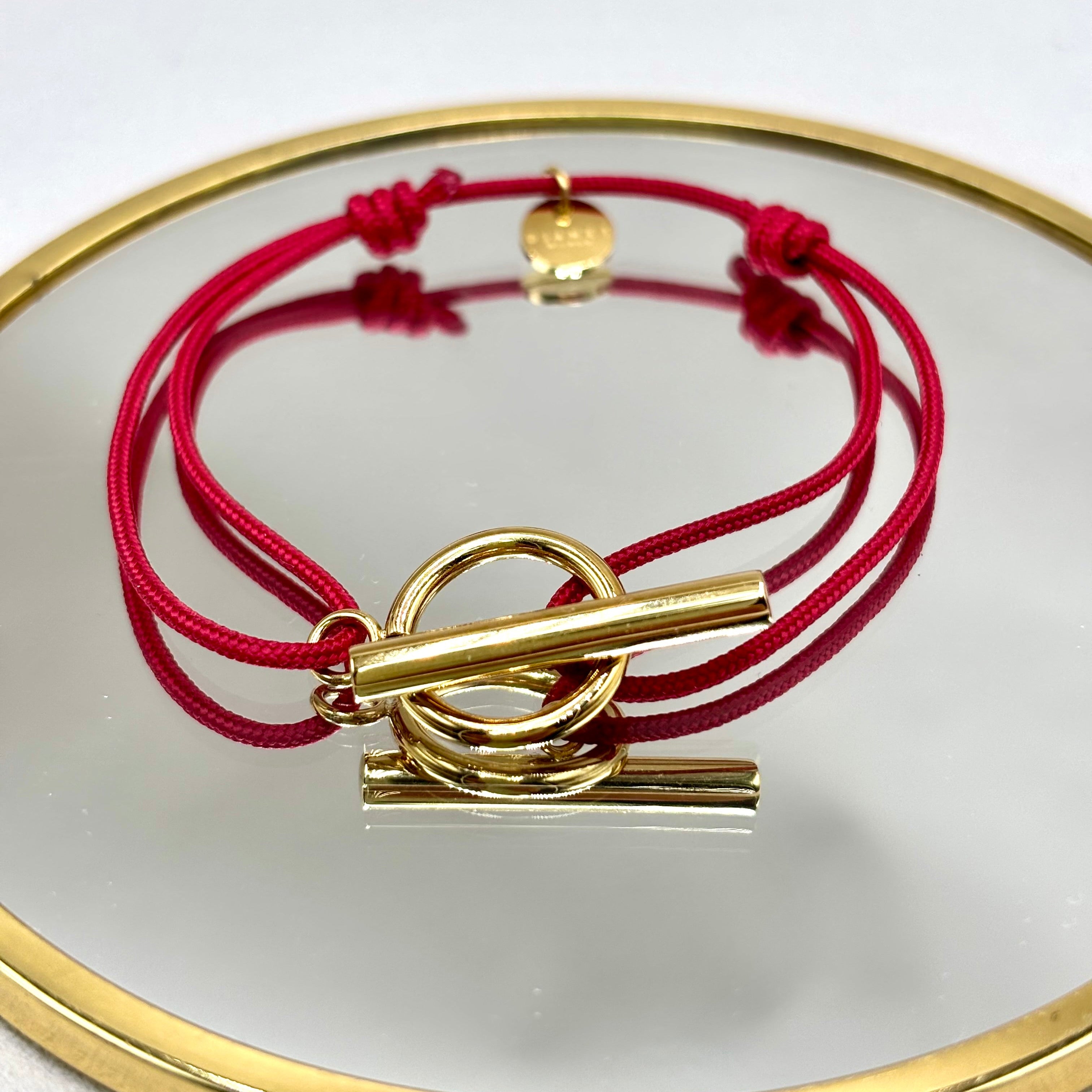 Bracelet cordon fermoir T Toggle Acier doré à l'or fin 14K