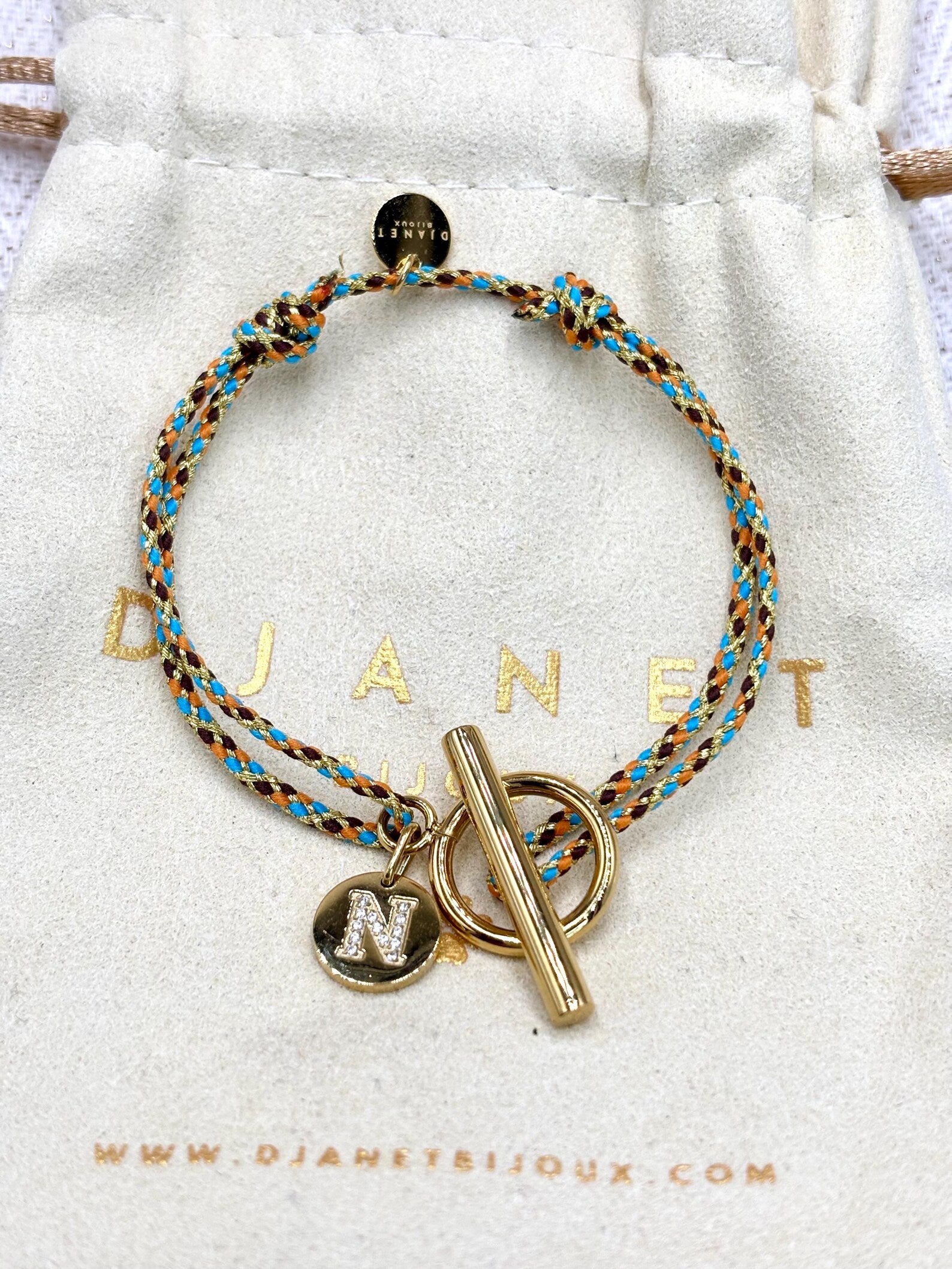 Bracelet cordon fermoir T Toggle en acier inoxydable doré initiale Lettre zirconium