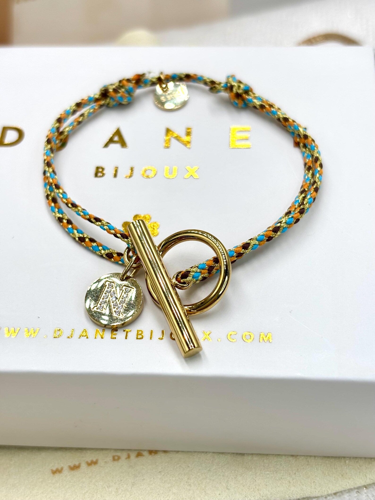 Bracelet cordon fermoir T Toggle en acier inoxydable doré initiale Lettre zirconium gravée