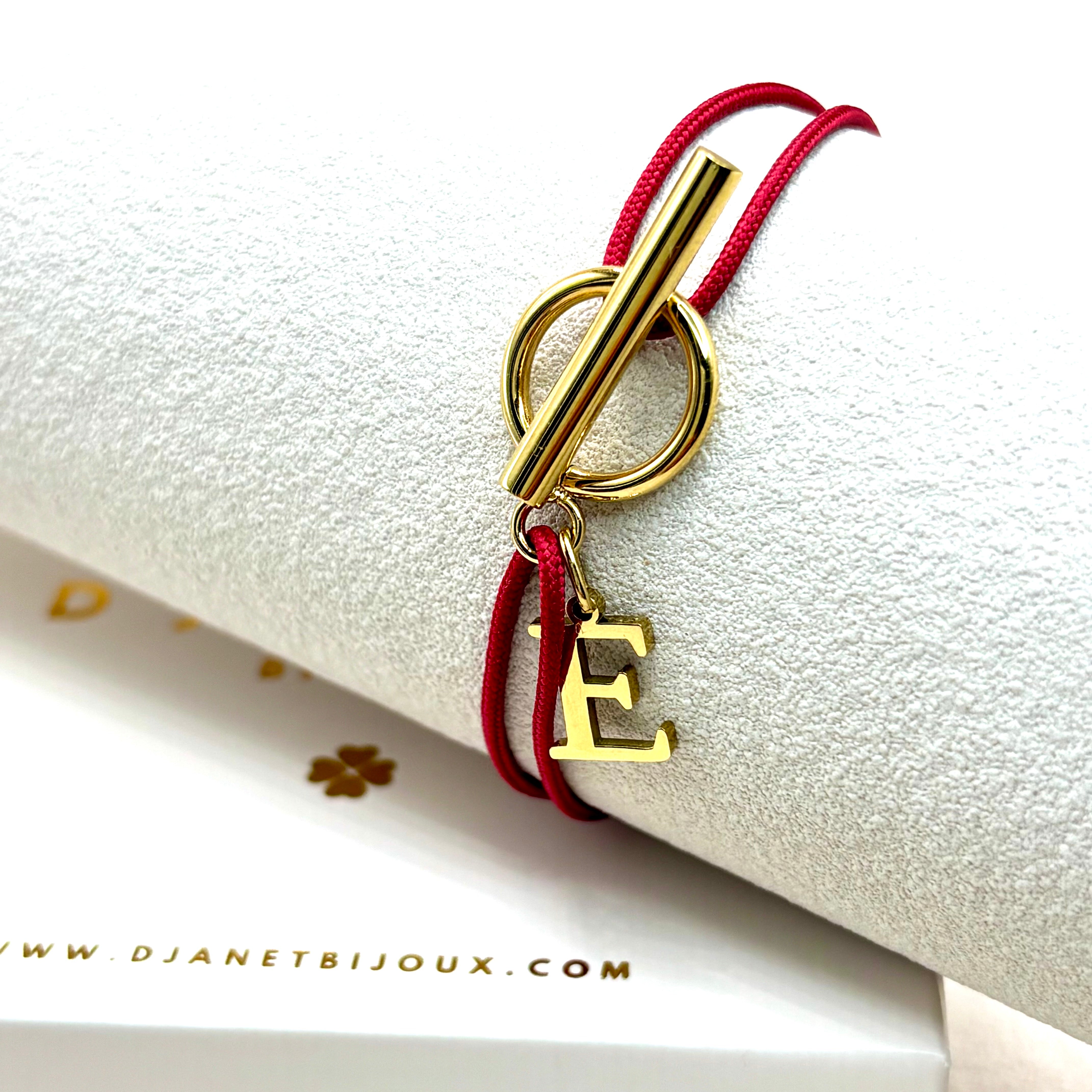 Bacelet cordon fil de jade rouge fermoir T en acier inoxydable doré à l'or fin