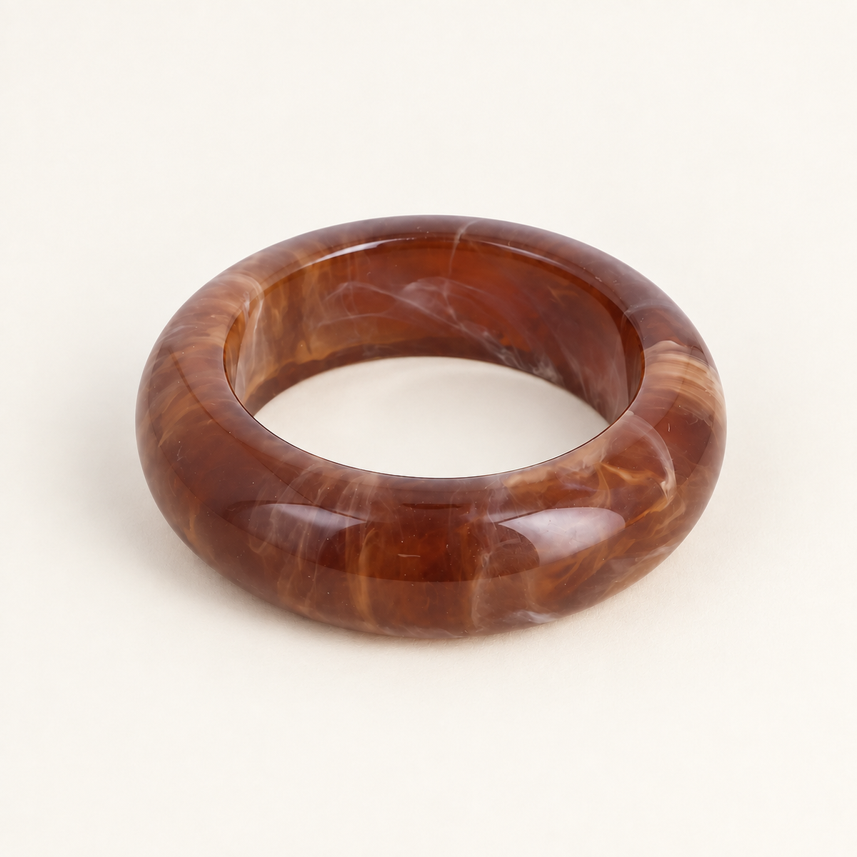 Bracelet jonc fermé épais en résine coloré brun marbré