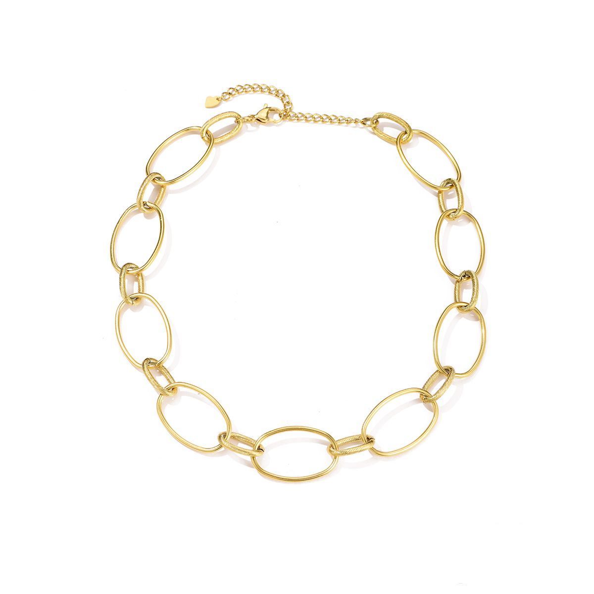 Collier Grandes mailles ovales lisses et texturées en acier Inoxydable doré