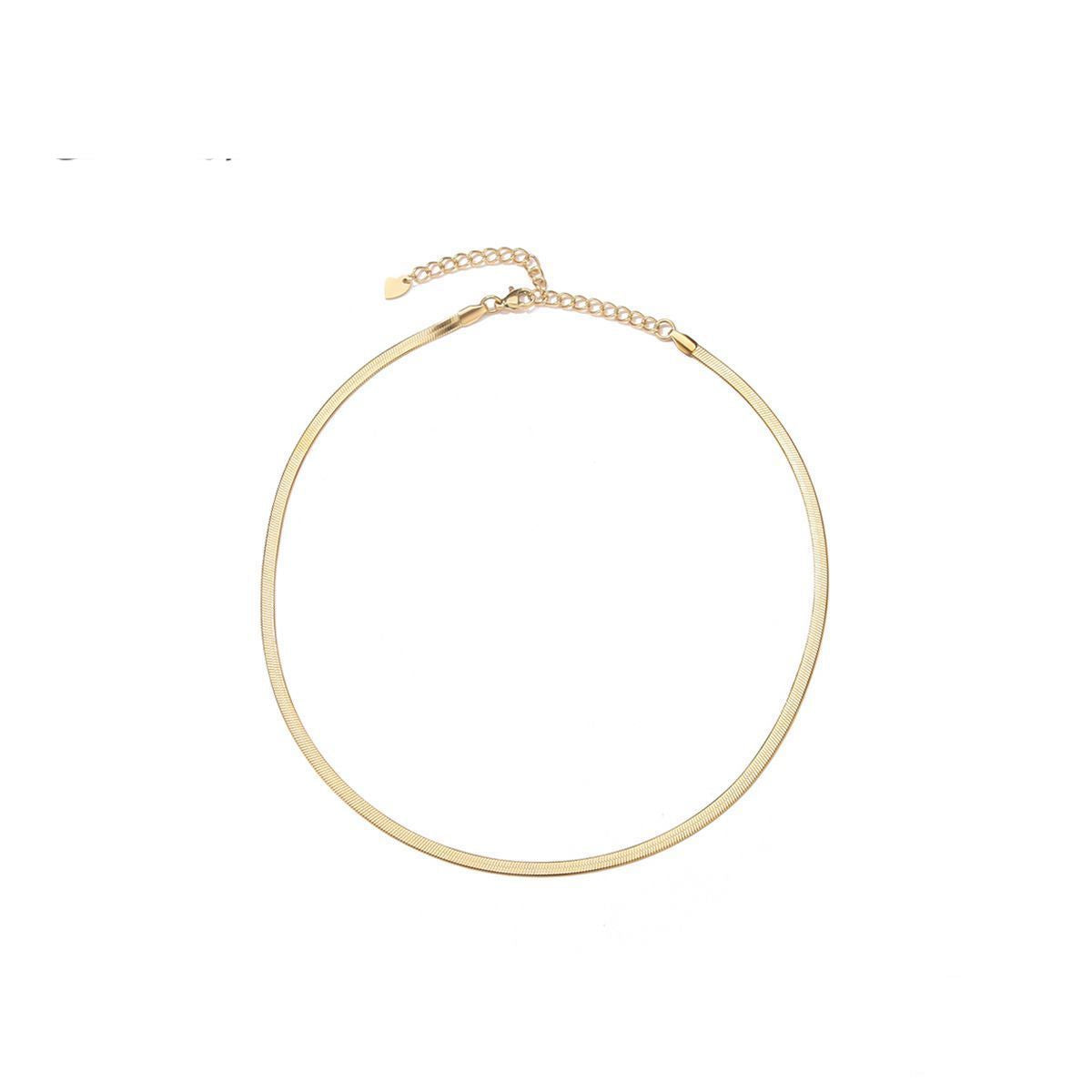 Collier chaine maille serpent plate en acier inoxydable doré à l'or fin 38 + 7 cm