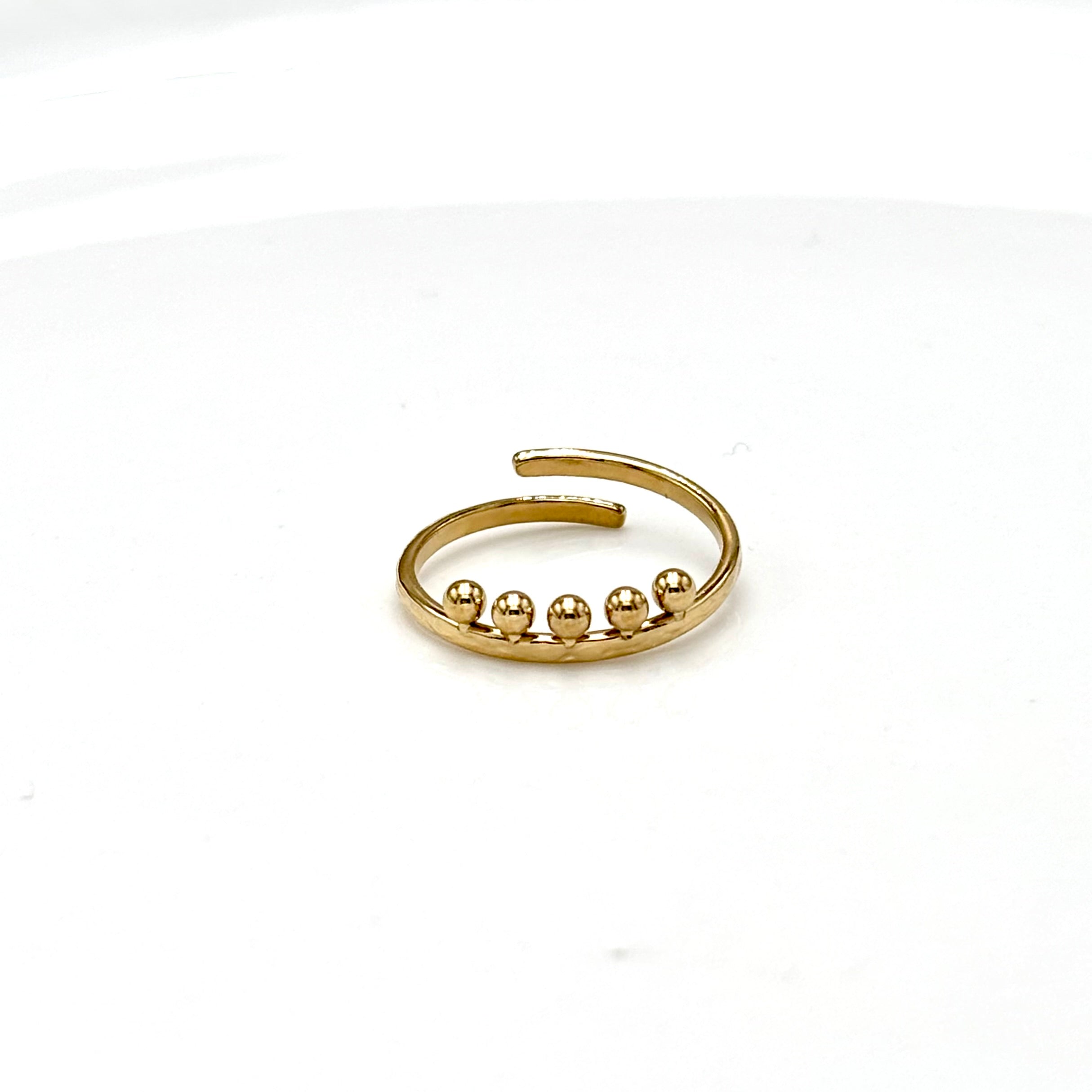 Bague acier inoxydable doré femme fine 5 billes ajustable – Verna