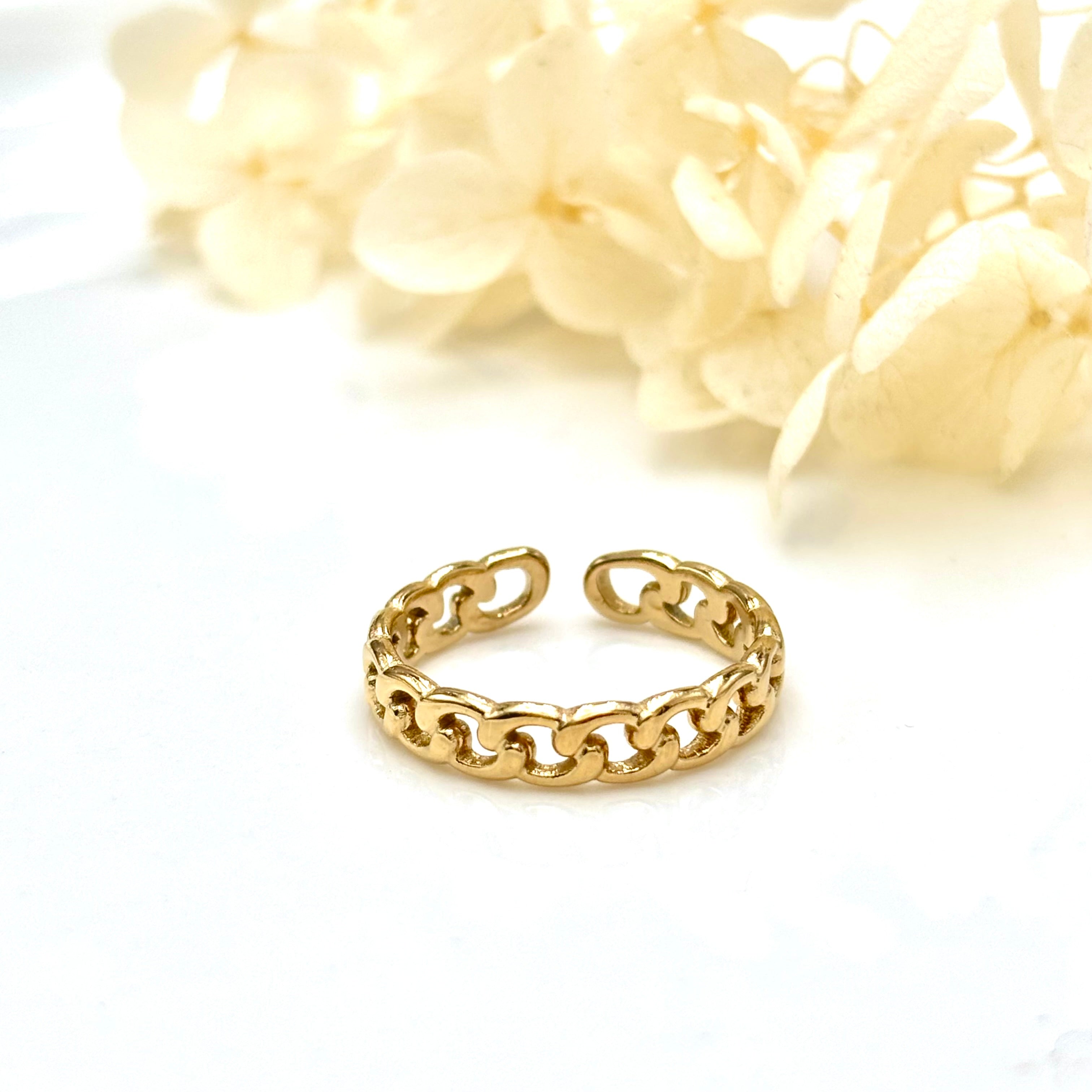 Bague acier inoxydable doré ajustable effet chaîne – Melissa