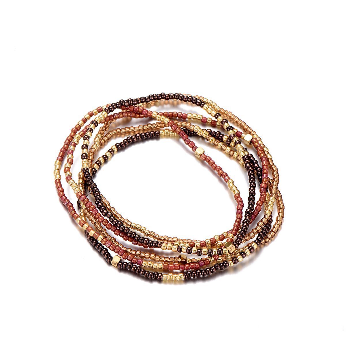 Bracelet multi rangs en perles miyuki doré rouge