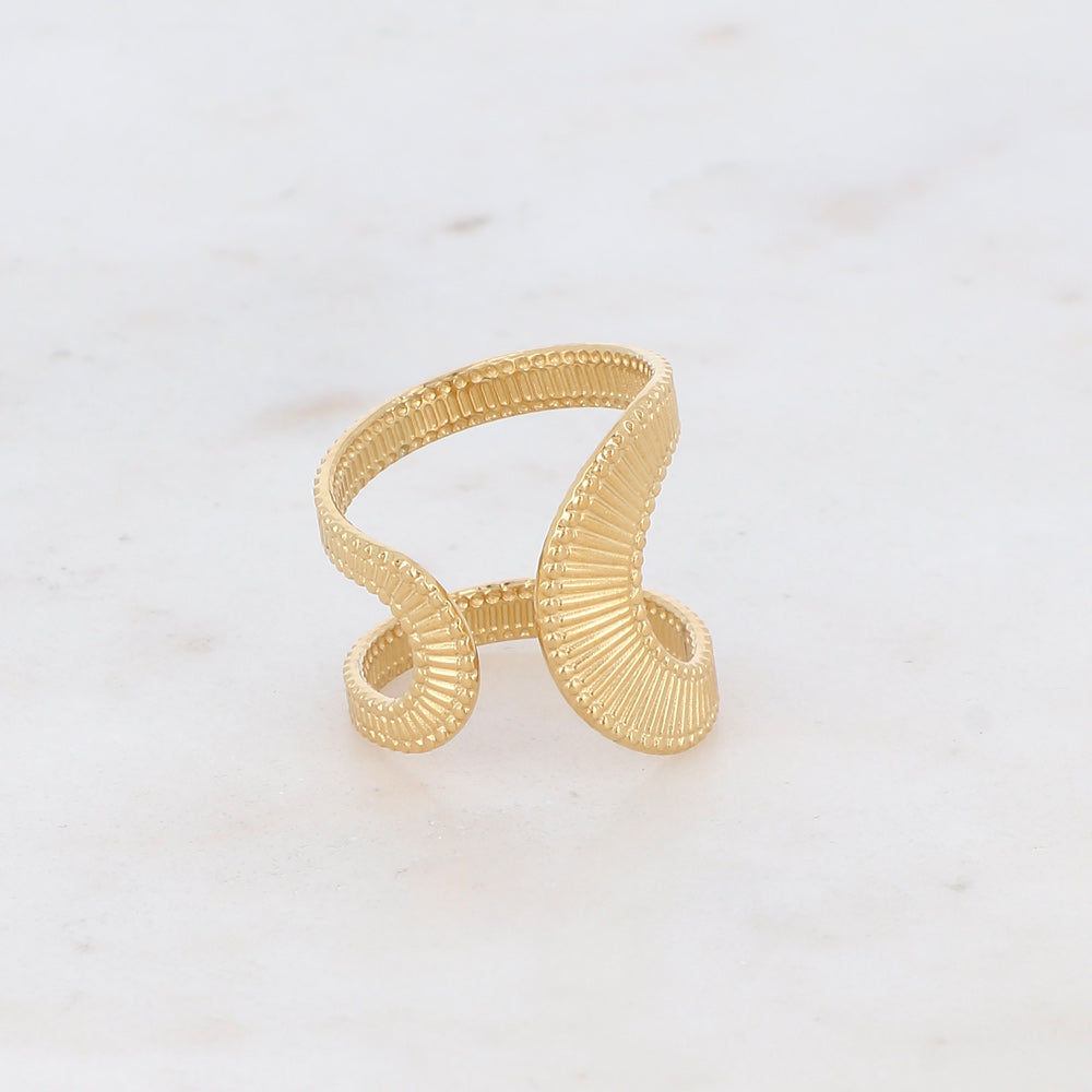 Bague ondulée acier inoxydable doré Alma