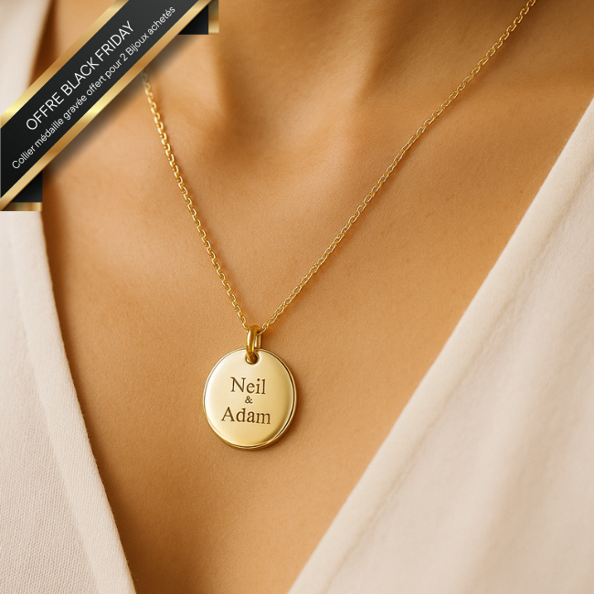 Collier Personnalisé Femme Médaille à Graver – Doré à l’Or Fin | Djanet Bijoux