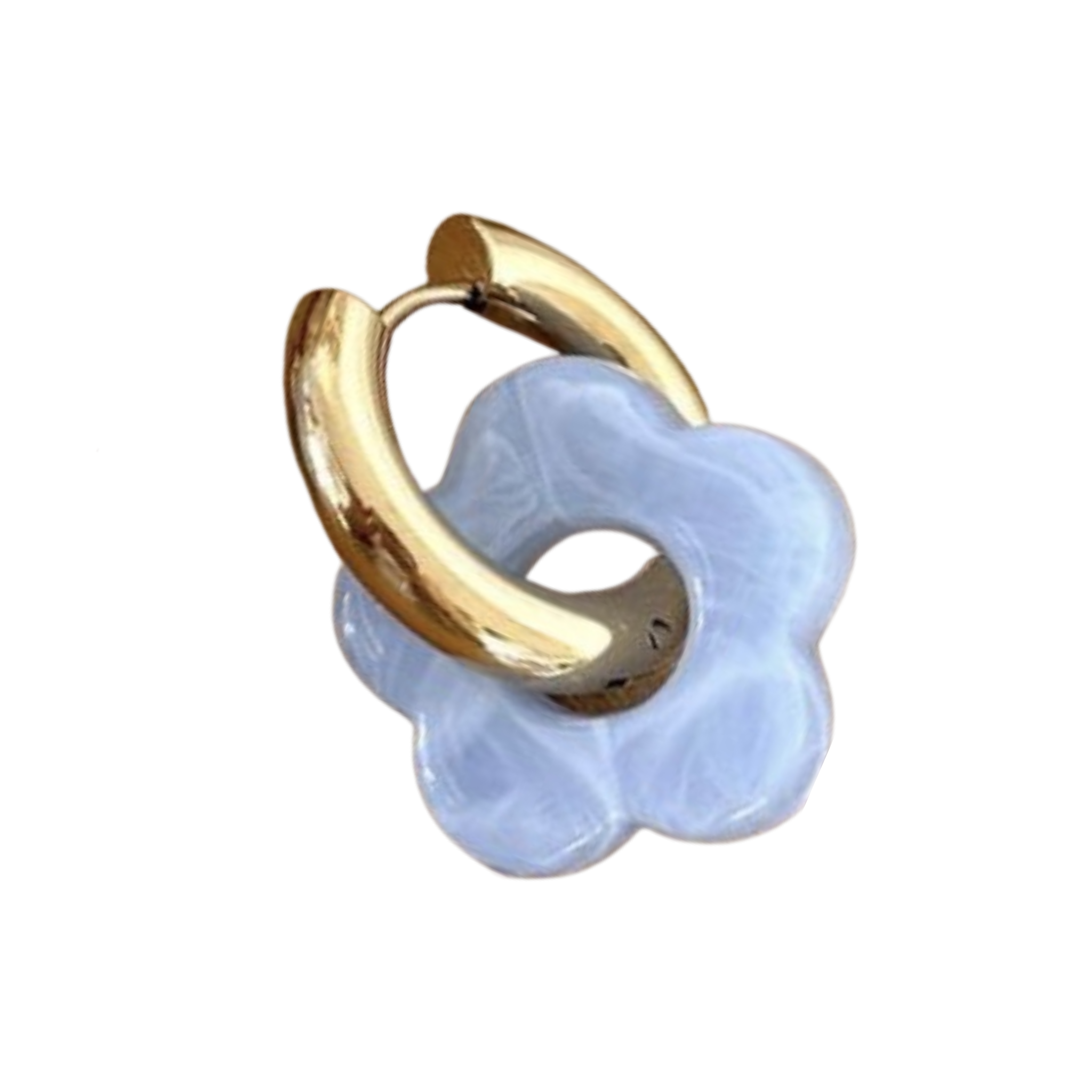 Boucles d'Oreilles Créoles en acier doré avec fleur en acétate coloré Lila – Djanet Bijoux