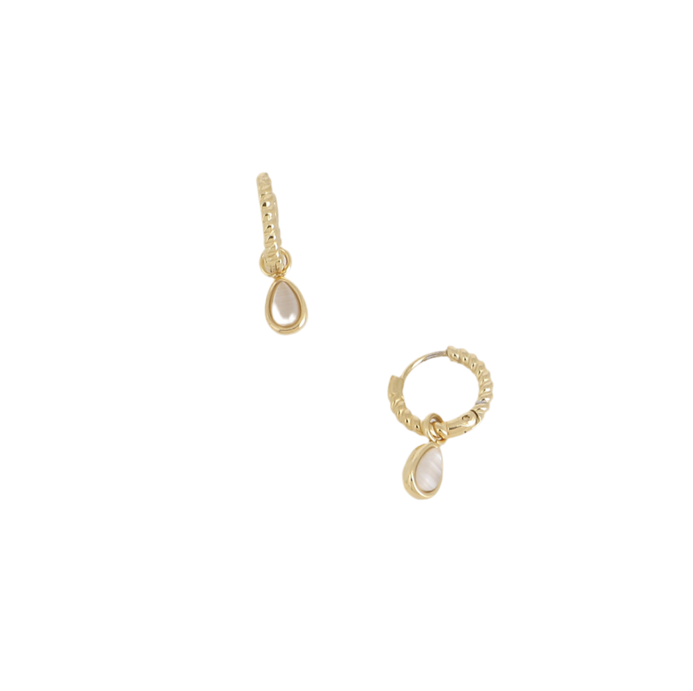 Boucles d'Oreilles Acier Doré oeil de chat blanc Celia