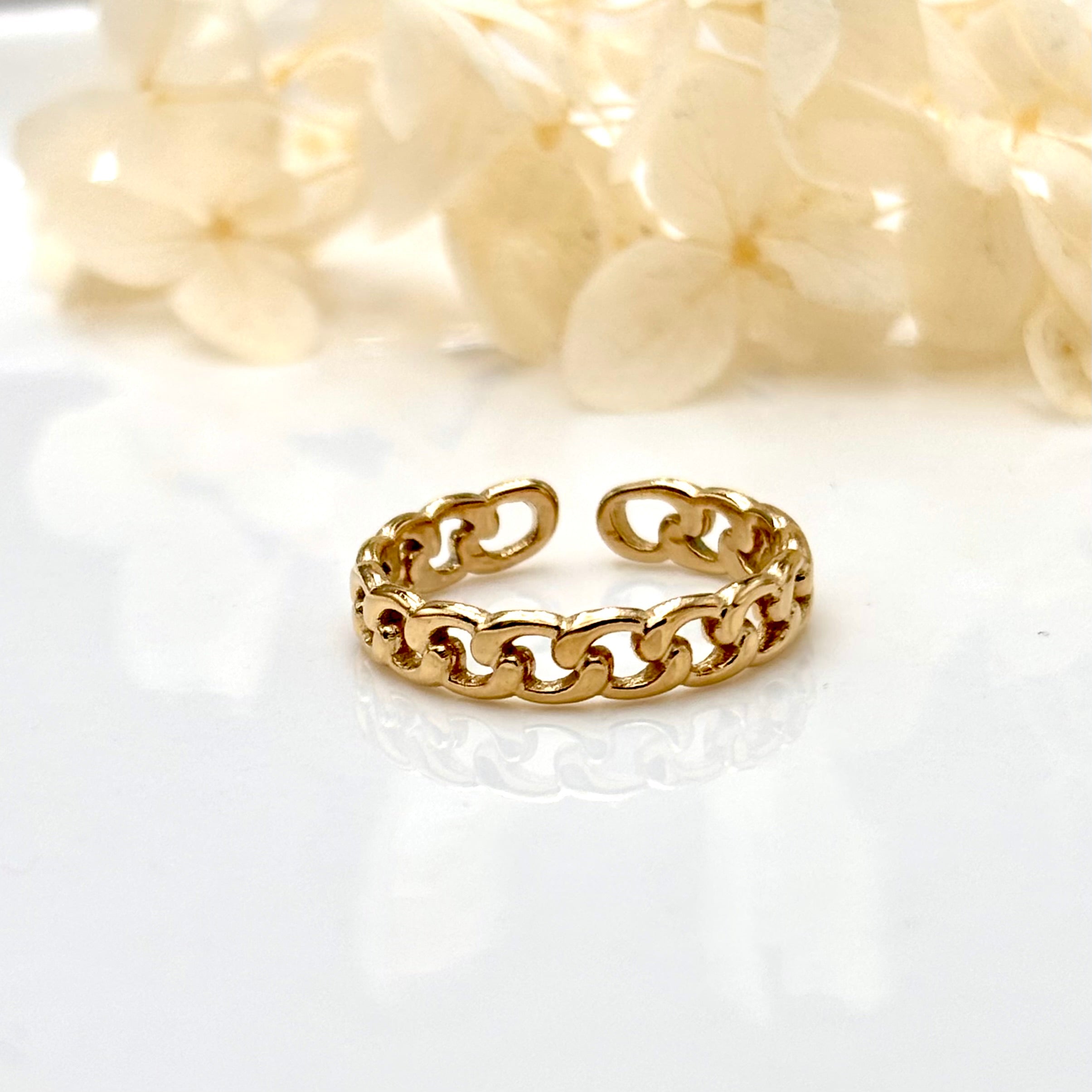 Bague acier inoxydable doré ajustable effet chaîne – Melissa