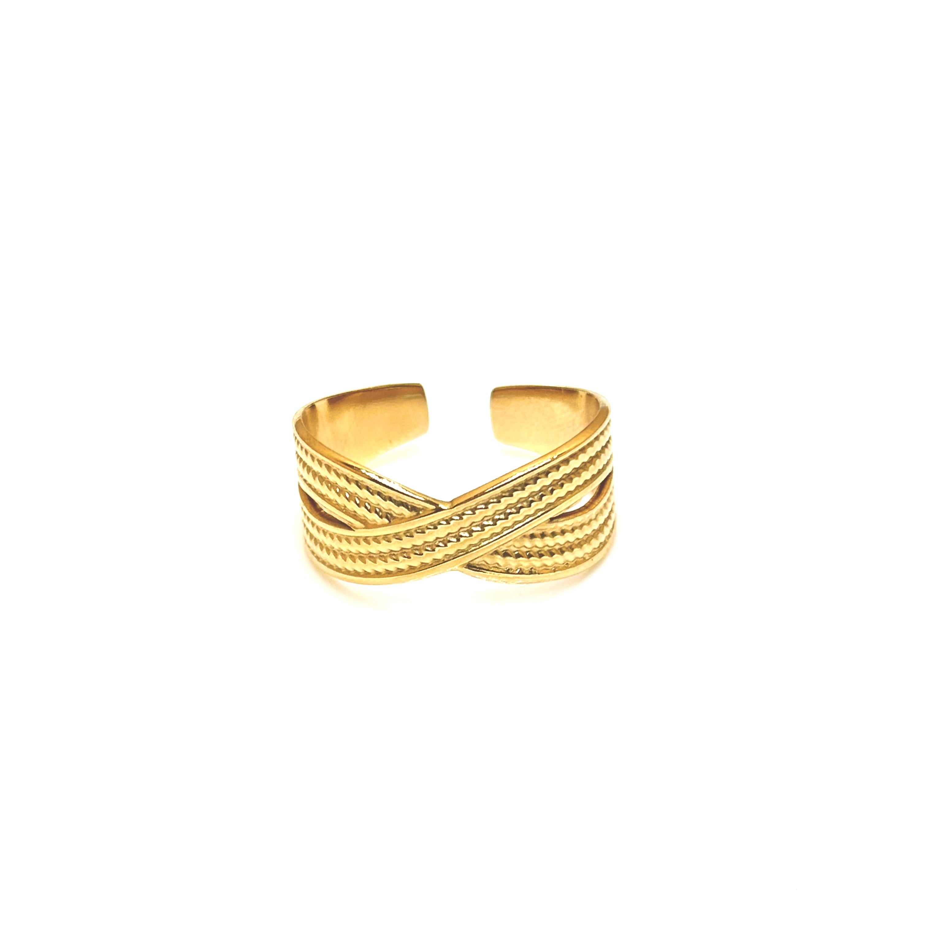 Bague acier inoxydable doré anneaux croisés ajustable – Anna