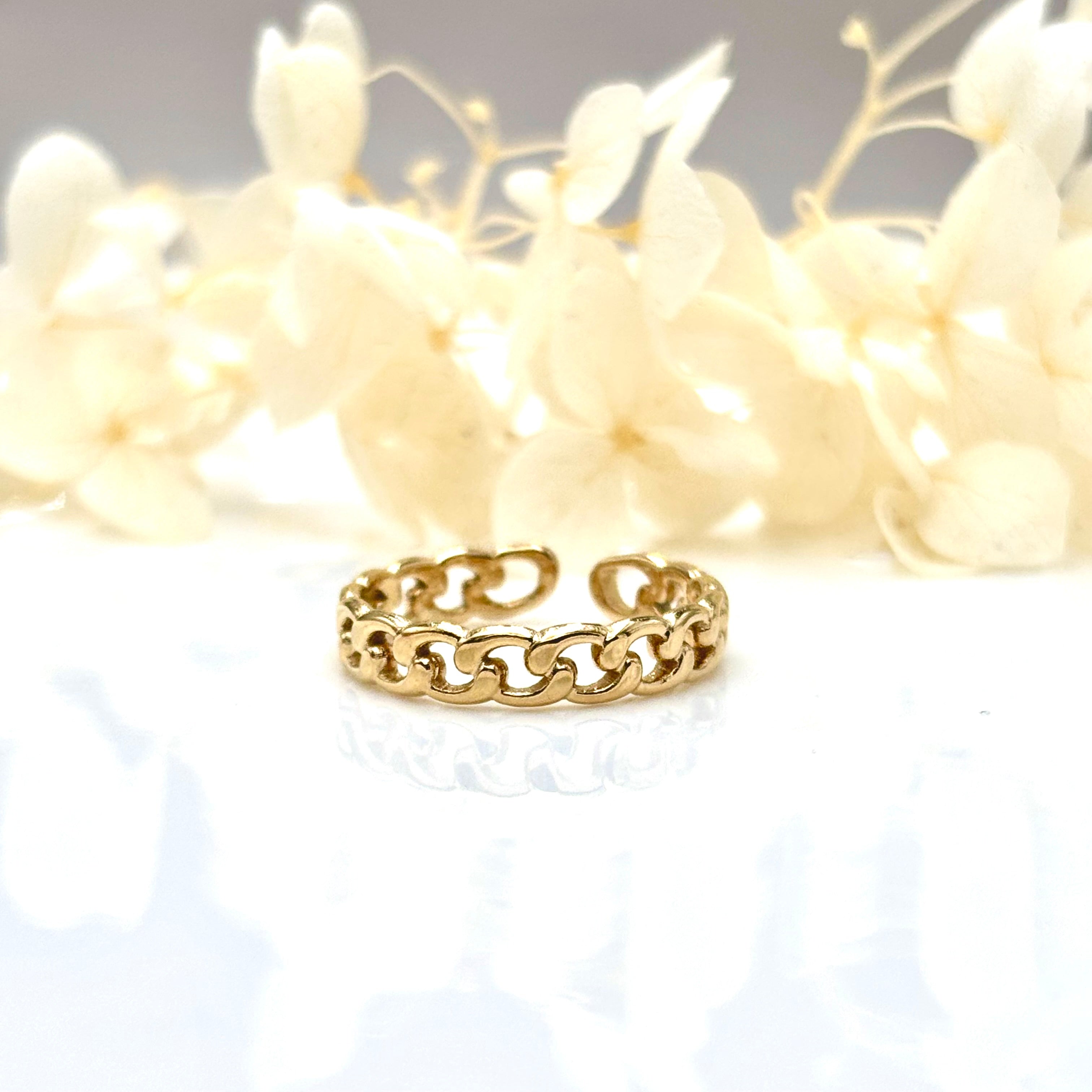 Bague acier inoxydable doré ajustable effet chaîne – Melissa