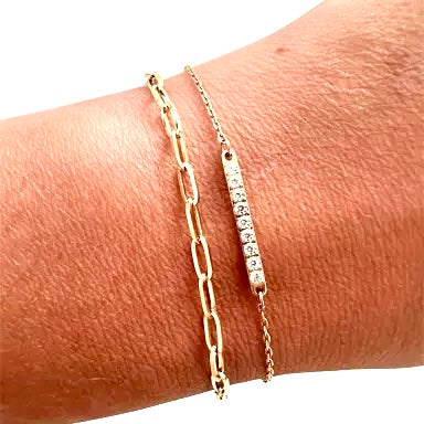 Bracelet Barre zirconium - Chaîne fine doré à l’or fin et Barre zirconium serti - Carlota