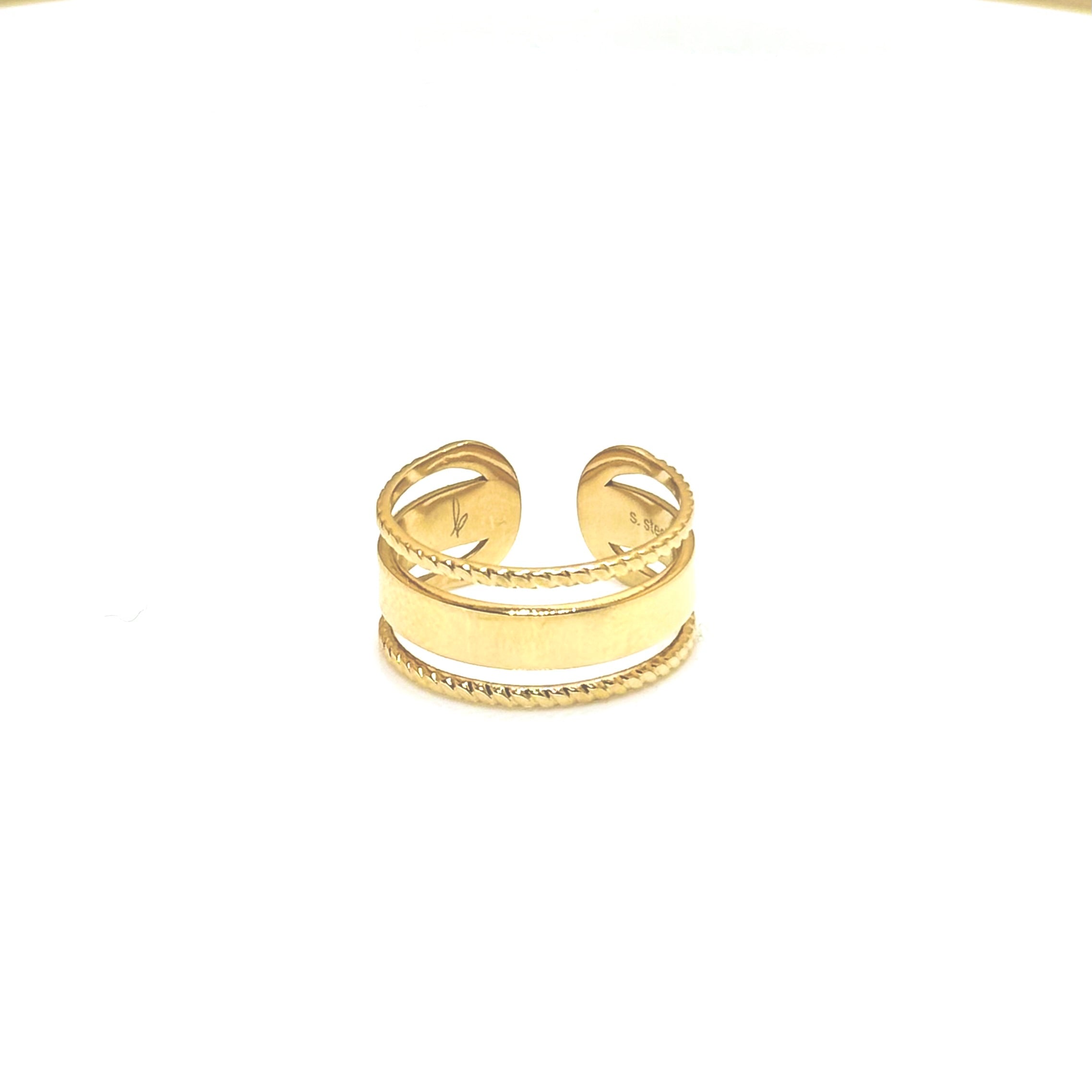 Bague acier inoxydable doré femme trois rangs ajustable – Rosalind