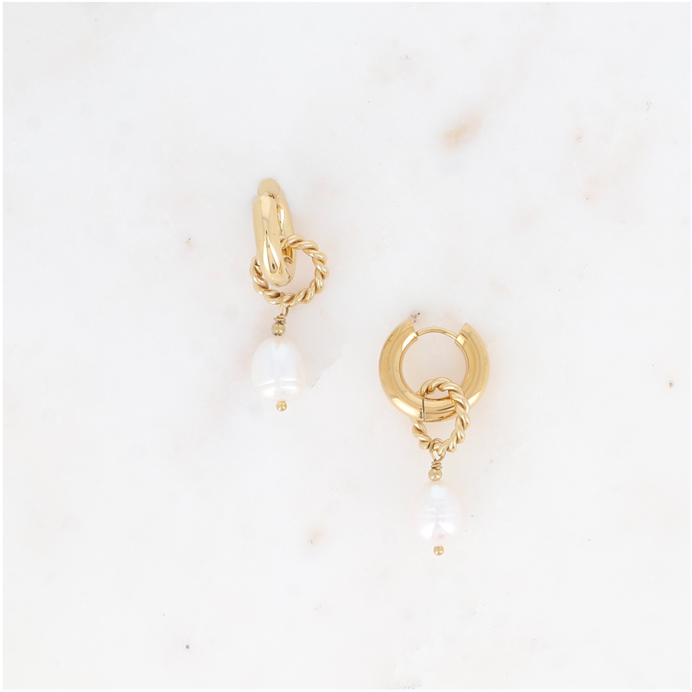 Boucles d'oreilles perle acier doré Agnes