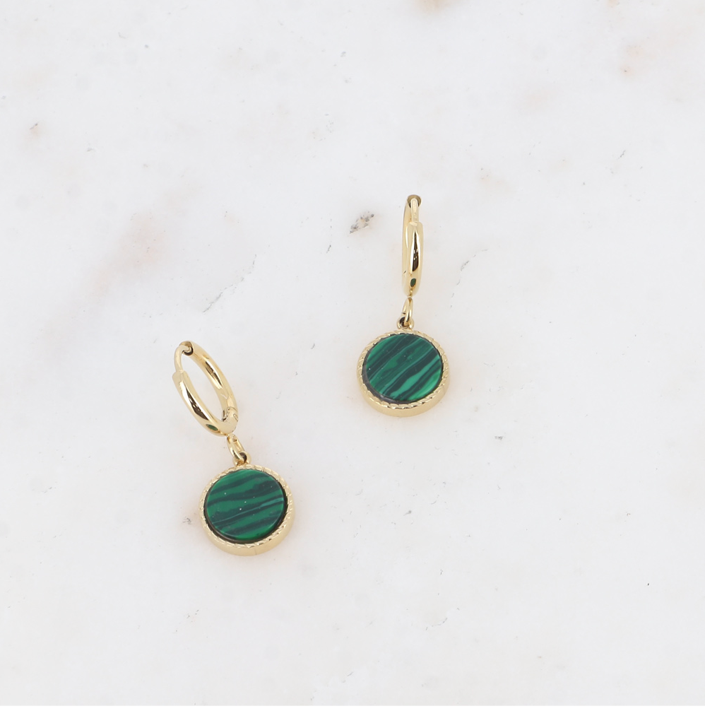 Boucles d'oreilles malachite acier doré Nina