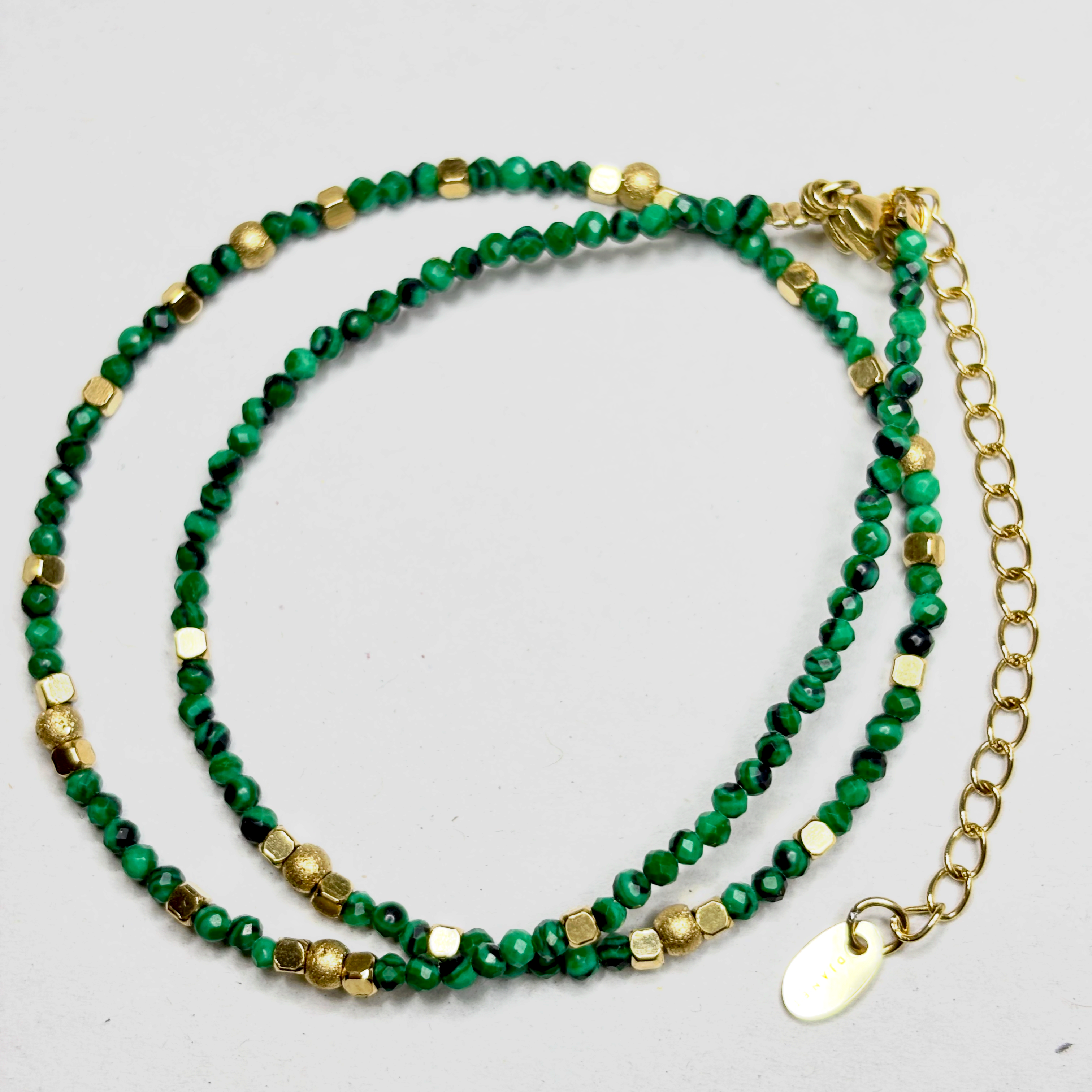 Bracelet Malachite acier doré double tours Deira