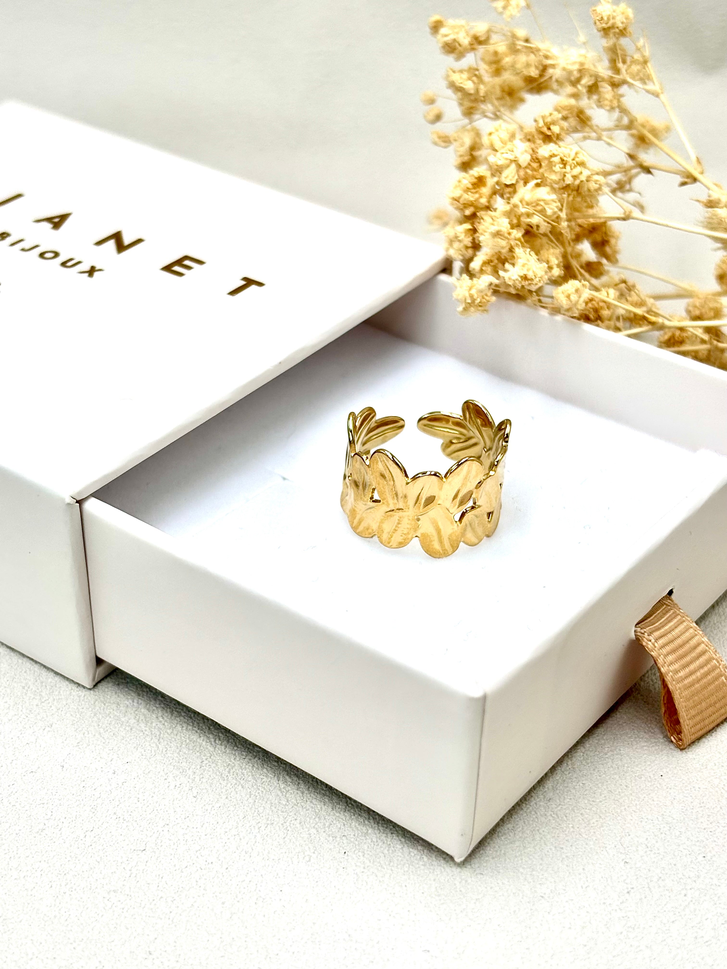 Bague acier doré fleur ouverte ajustable Djanet Bijoux